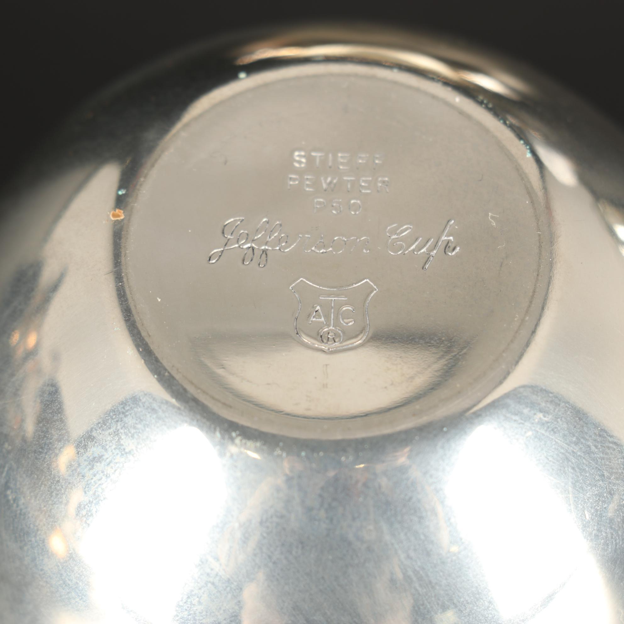 Pair of Kirk-Stieff Pewter Jefferson Cups and Other Silver Plate Serveware