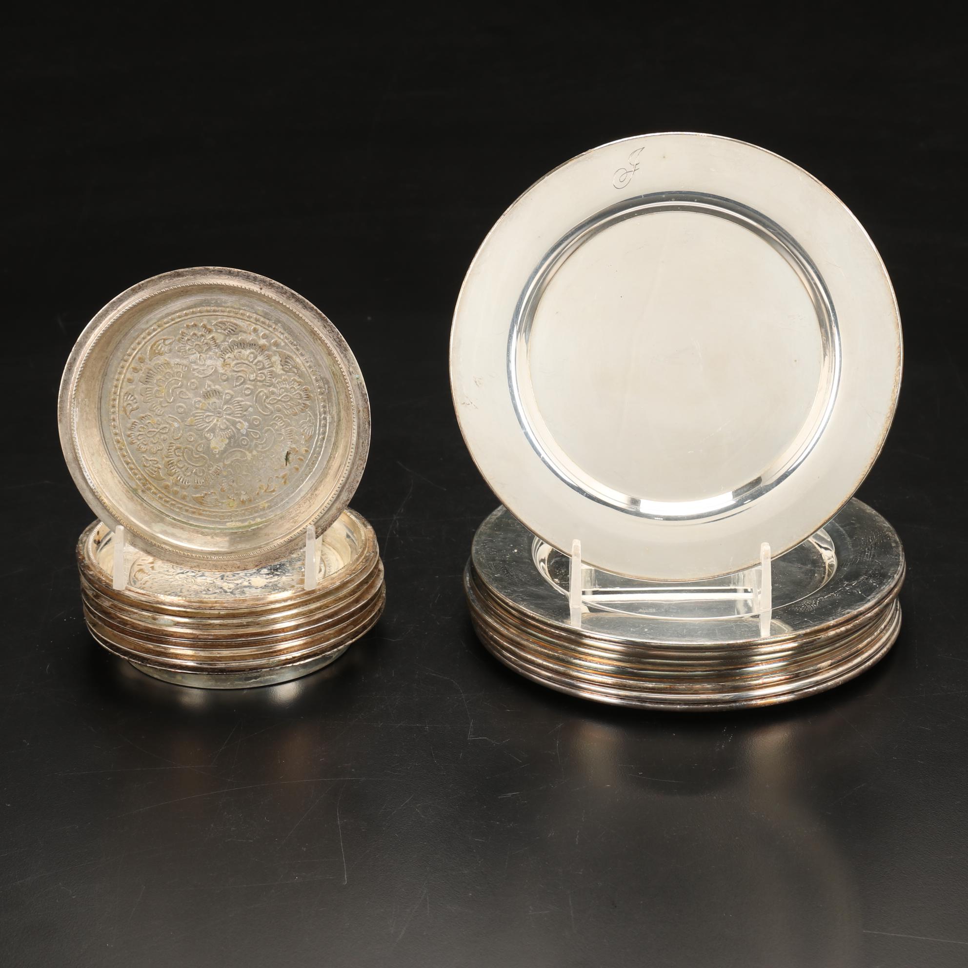 Pair of Kirk-Stieff Pewter Jefferson Cups and Other Silver Plate Serveware