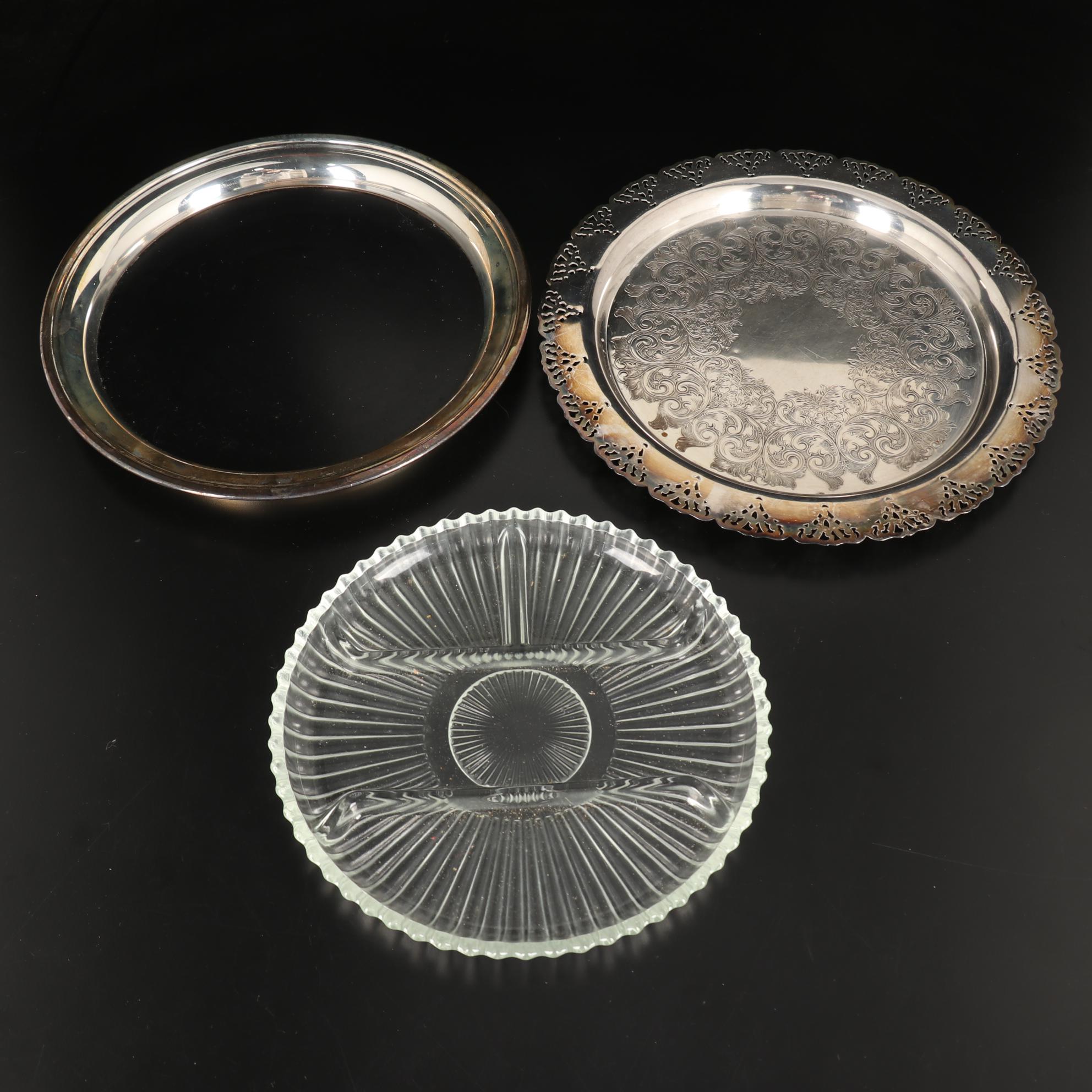 Pair of Kirk-Stieff Pewter Jefferson Cups and Other Silver Plate Serveware