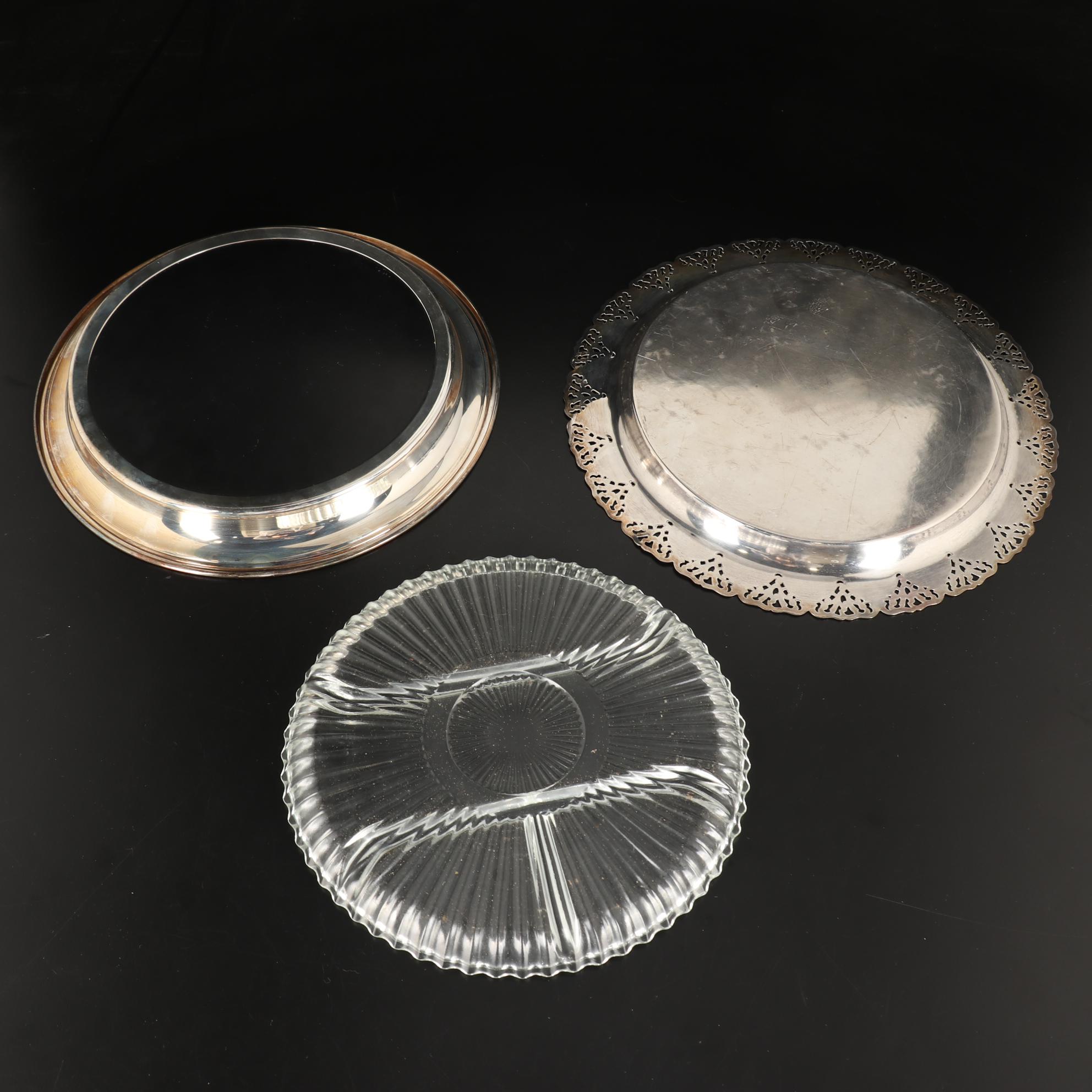 Pair of Kirk-Stieff Pewter Jefferson Cups and Other Silver Plate Serveware