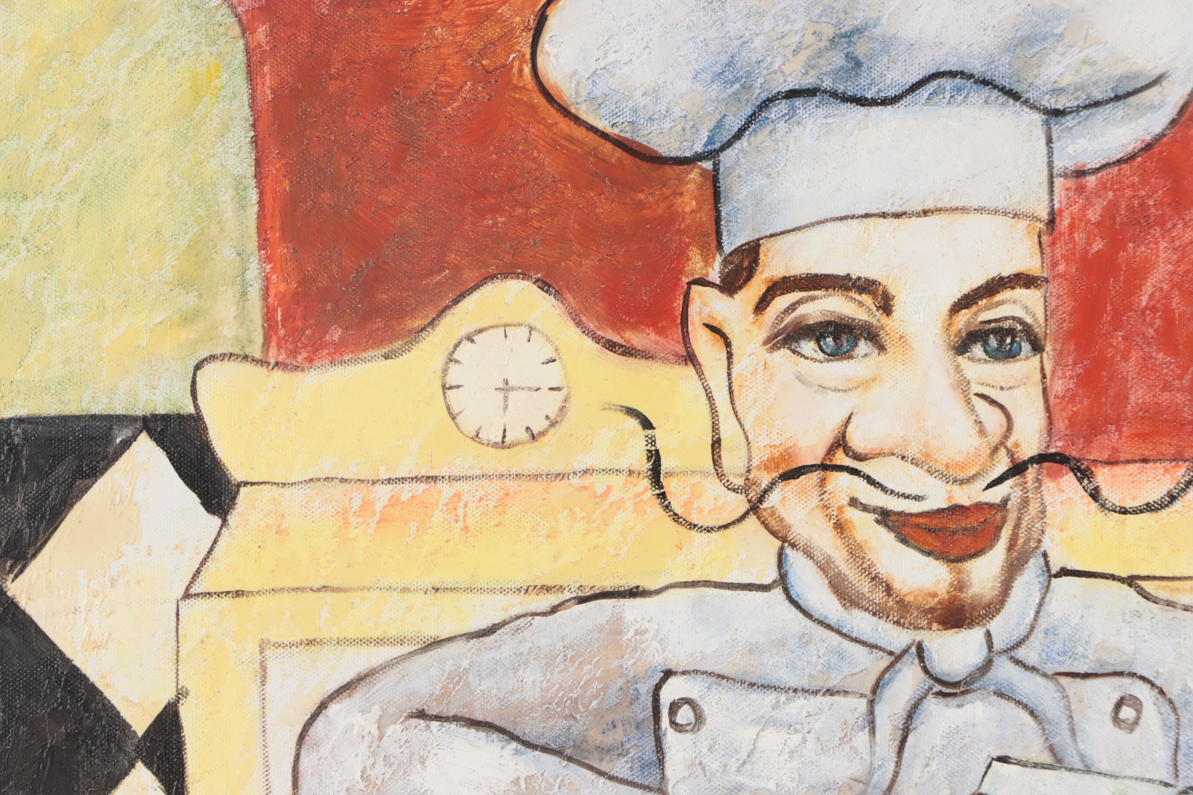 M. Harold Oil Painting of Chef Cooking In Kitchen