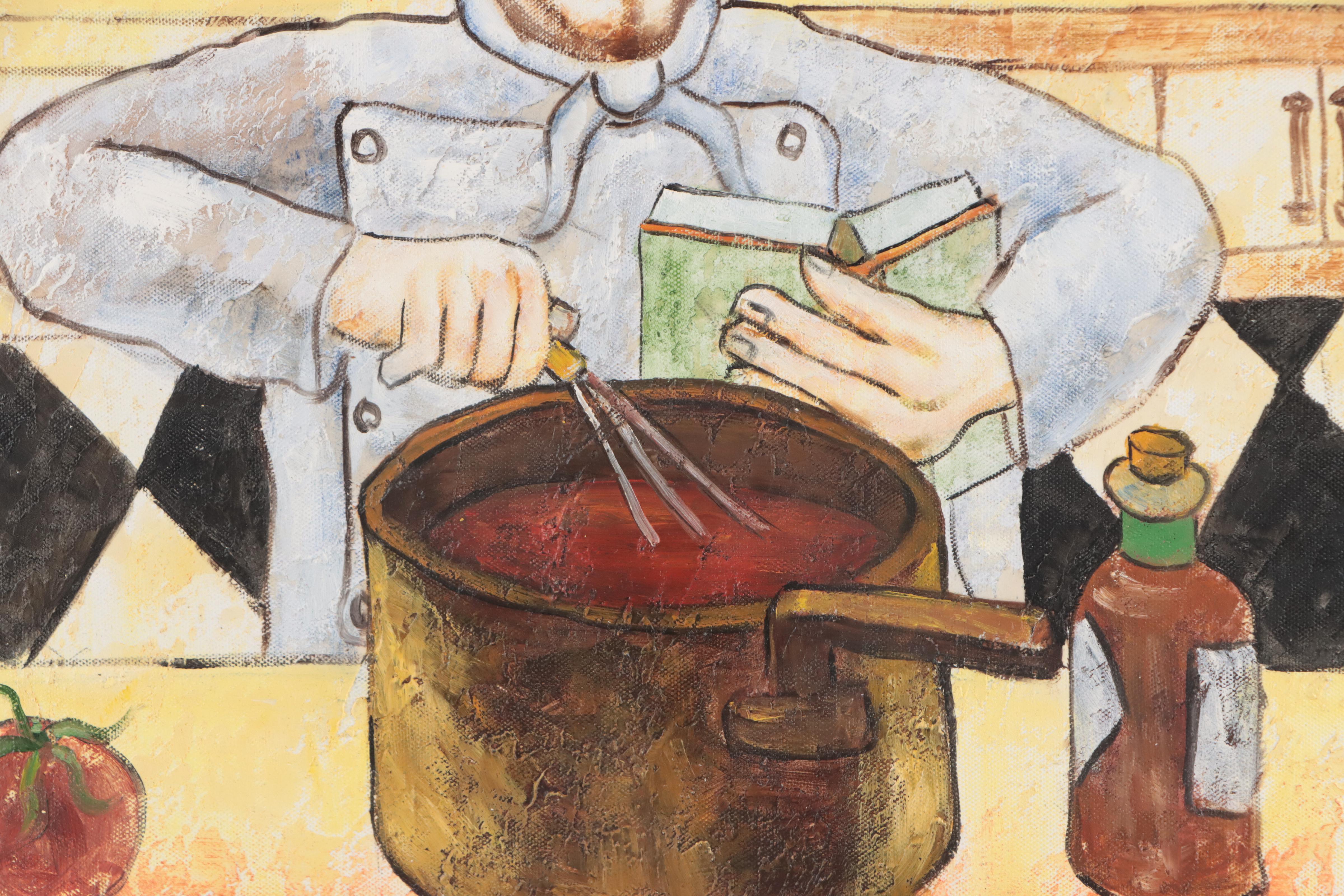 M. Harold Oil Painting of Chef Cooking In Kitchen