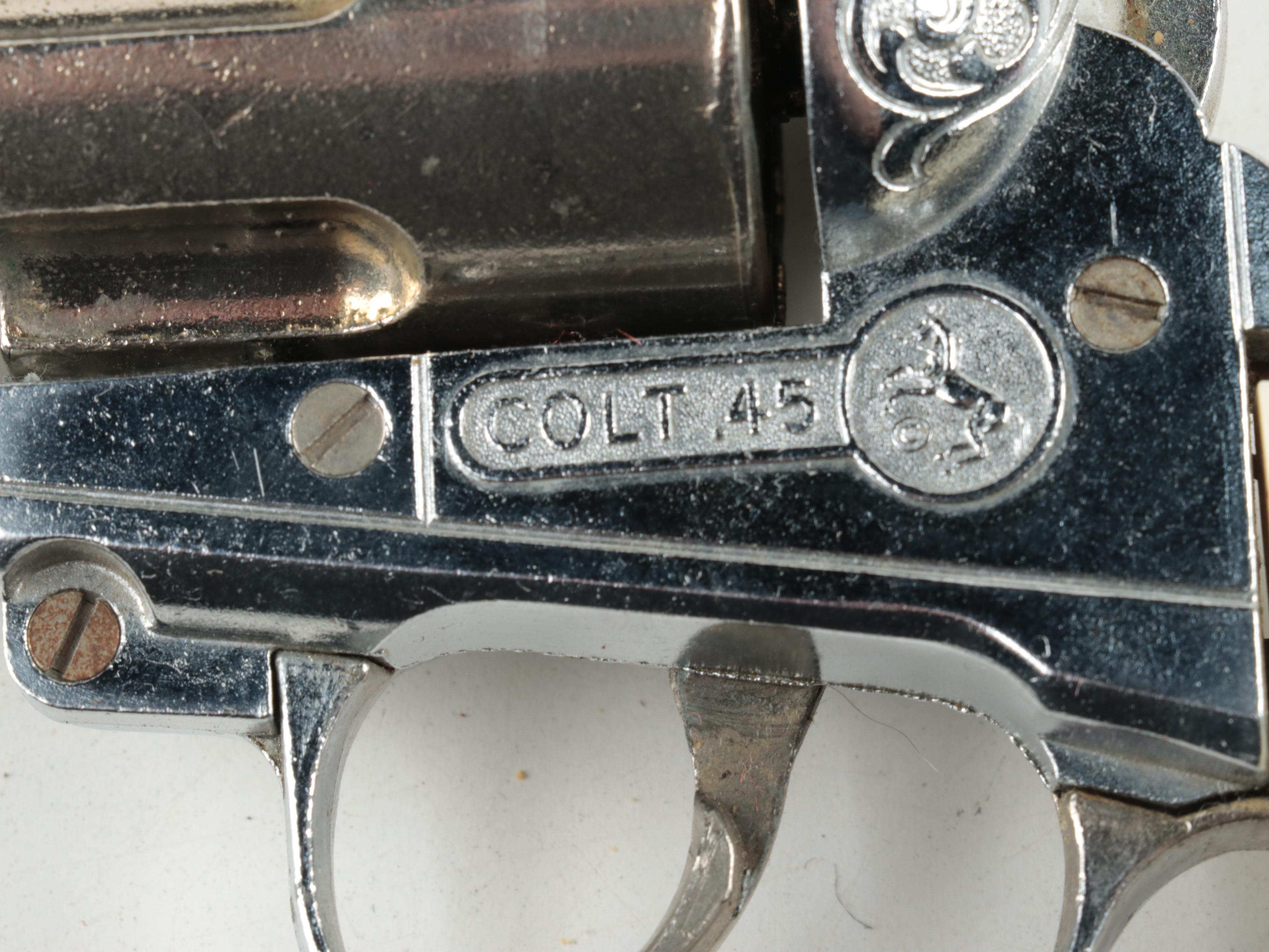 Colt Revolver Display Case with Ornamental Colt 45s With 357 Magnum Ammunition