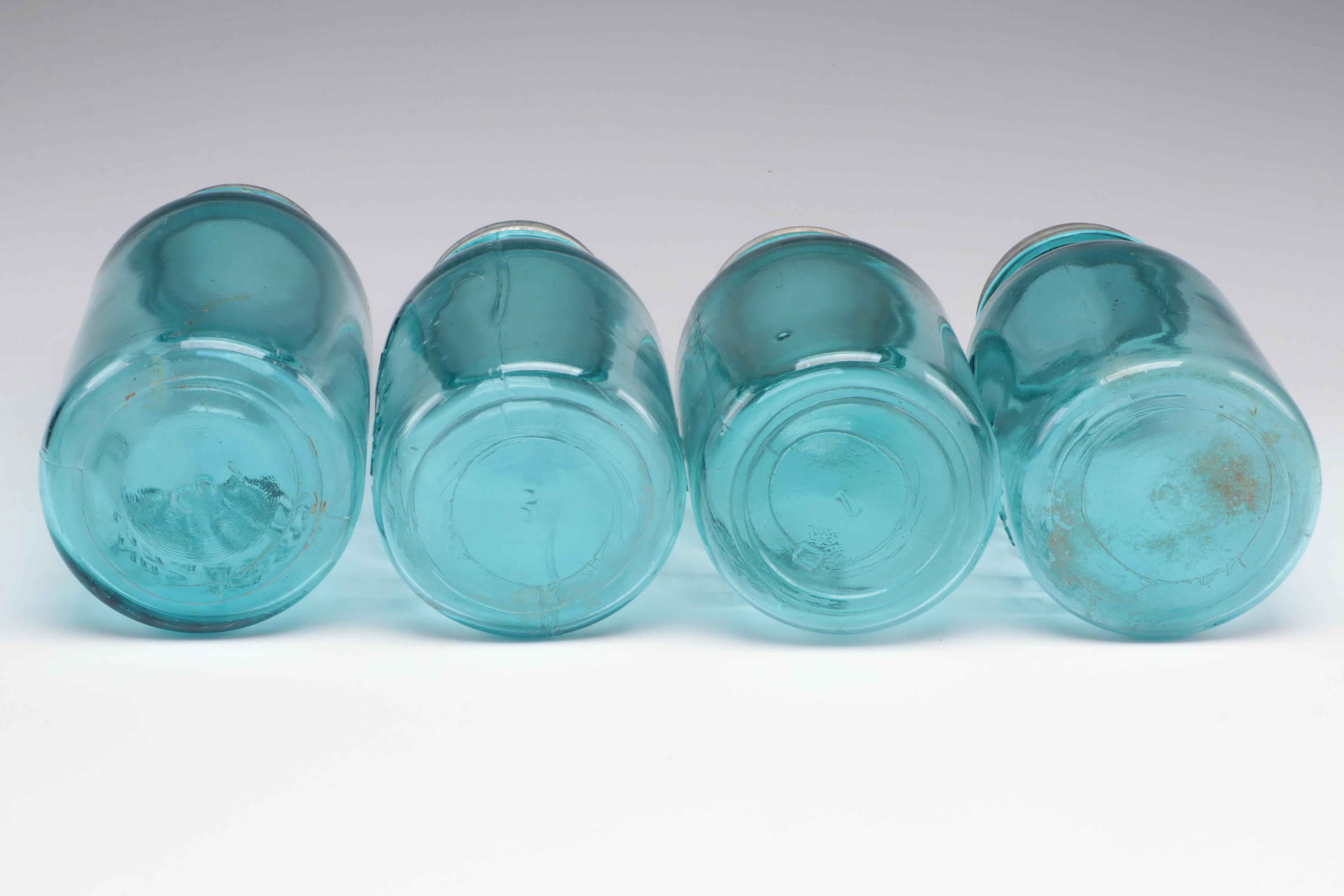 Ball Perfect Mason Blue Glass Canning Jars, 20th Century