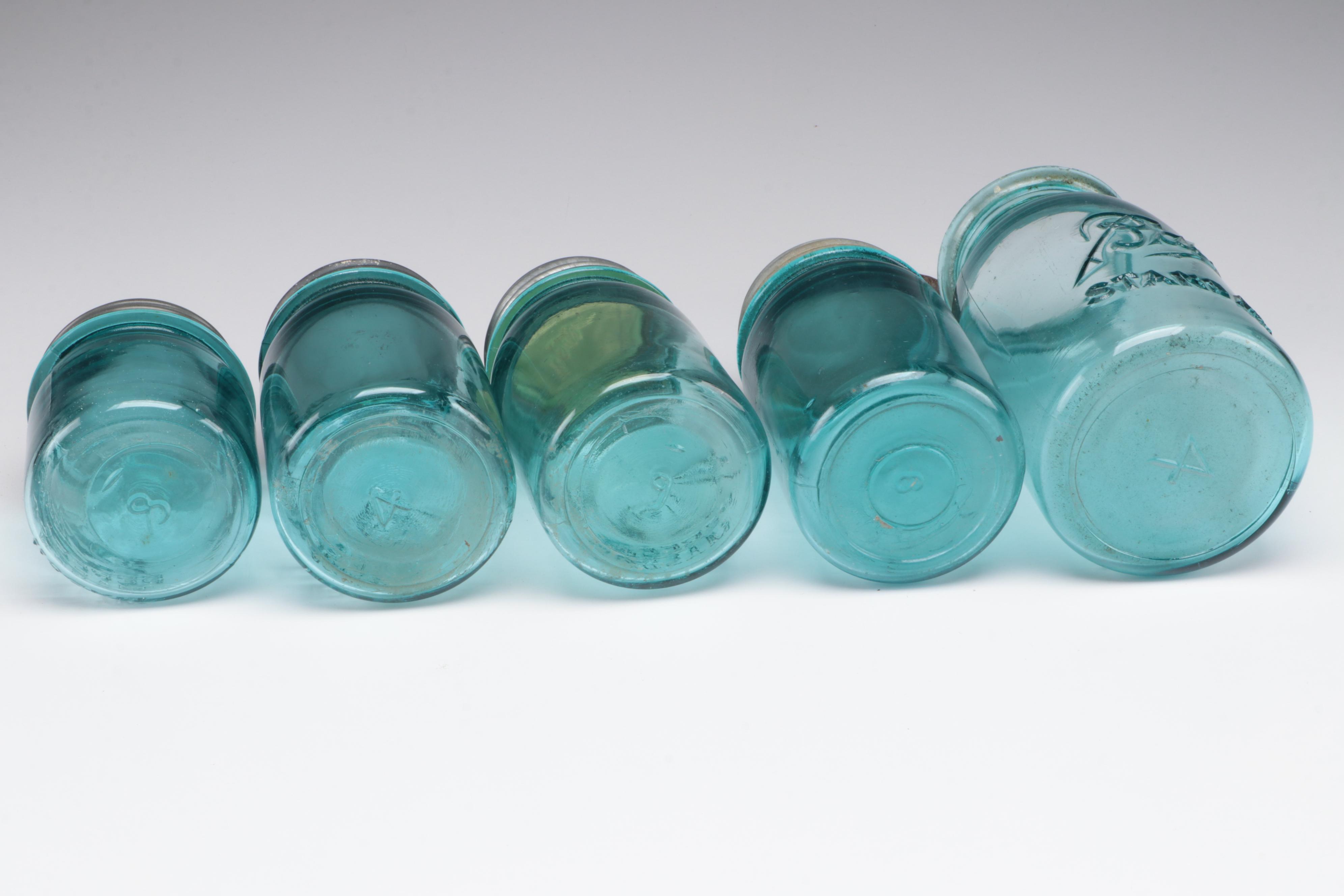 Ball Perfect Mason Blue Glass Canning Jars, 20th Century