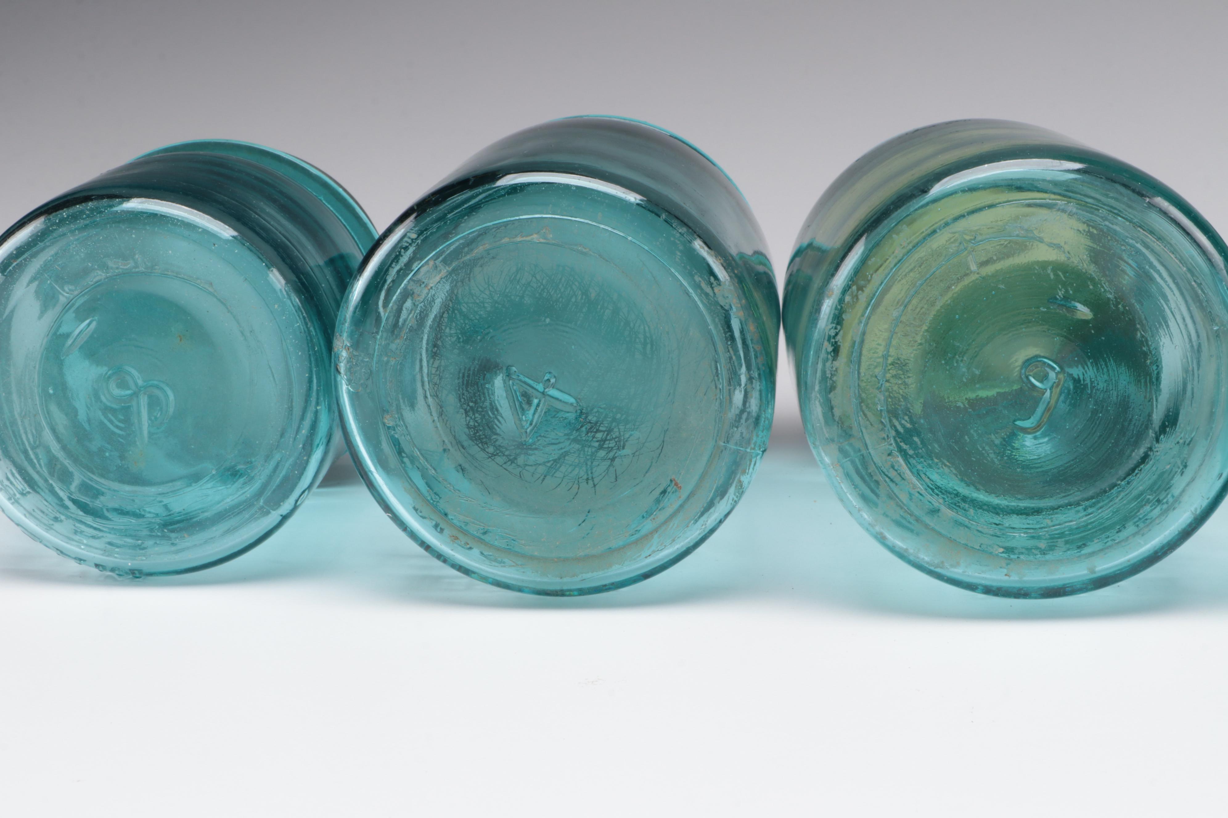 Ball Perfect Mason Blue Glass Canning Jars, 20th Century