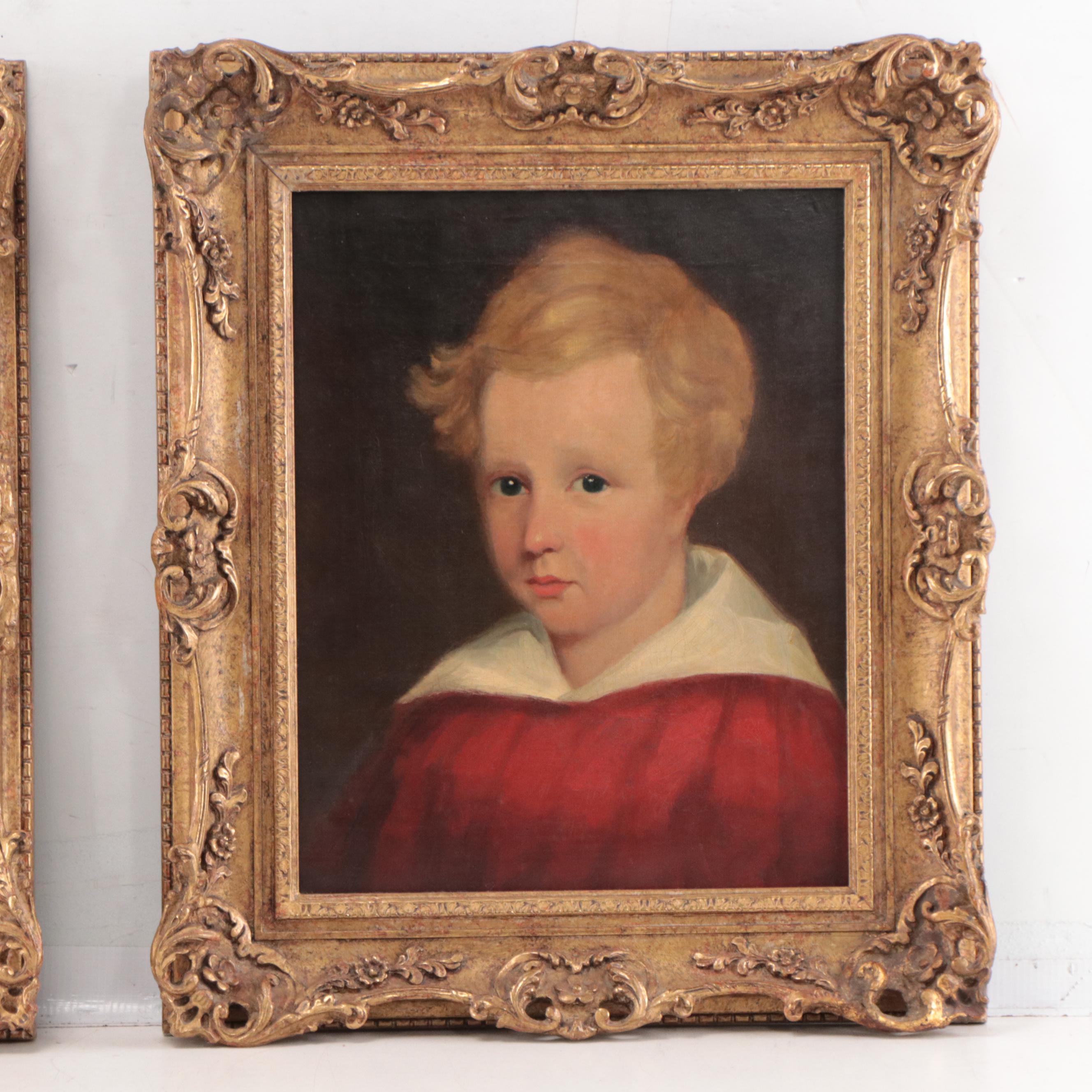 American School Folk Art Oil Portraits of Children, Circa 1900