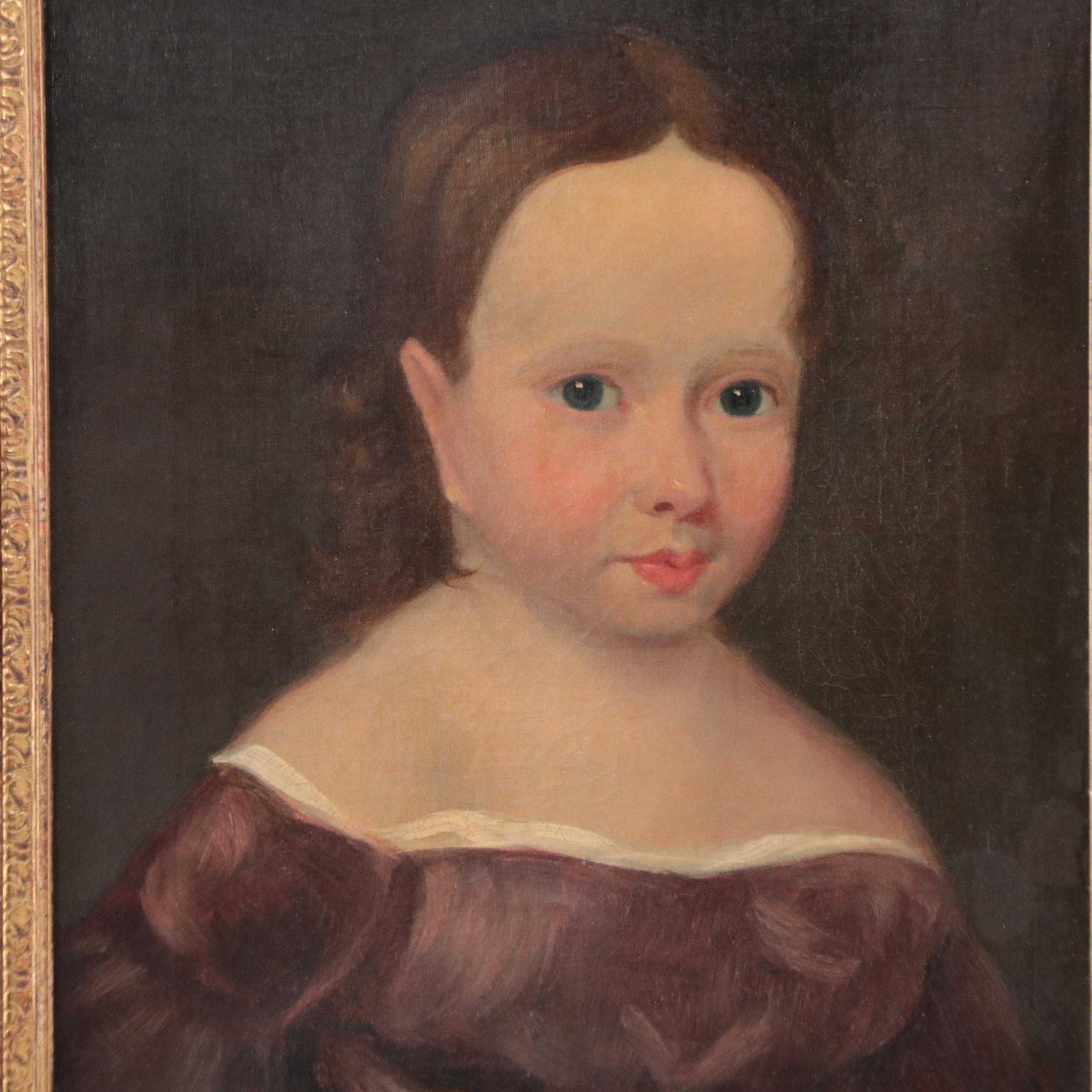 American School Folk Art Oil Portraits of Children, Circa 1900