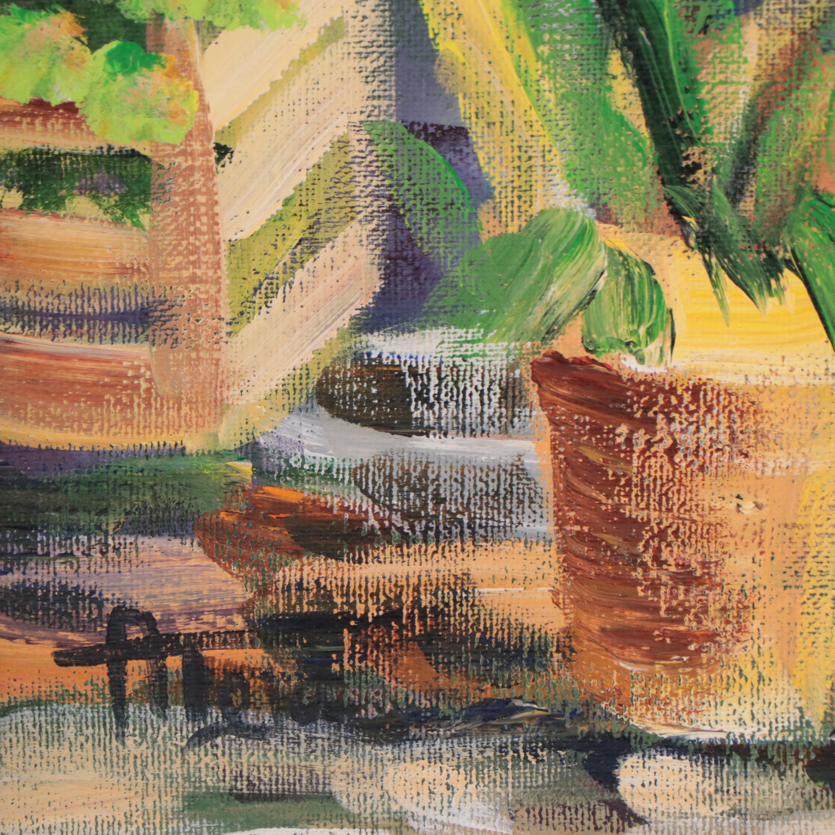 Oil Painting of Market Scene With Crowd of Figures