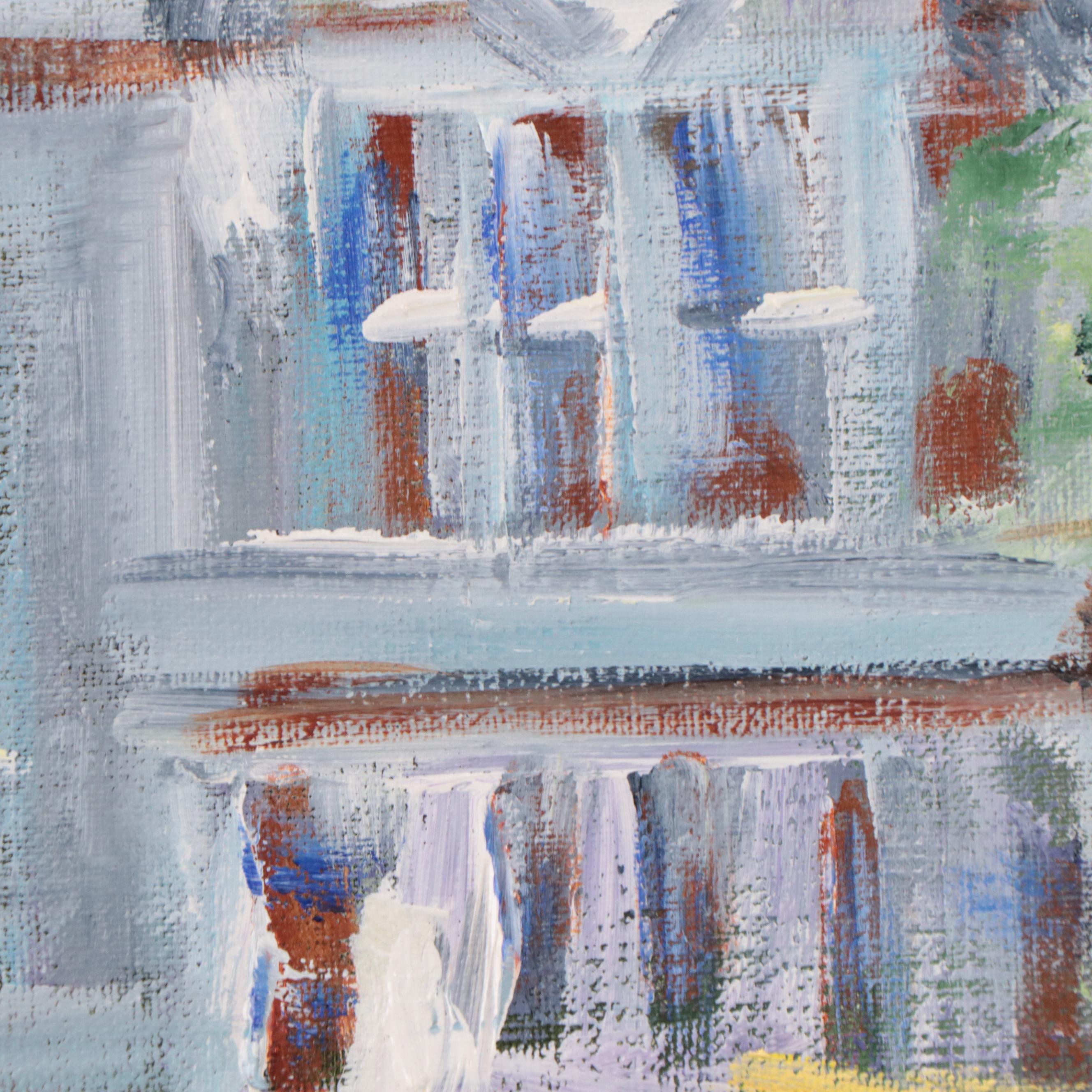 Oil Painting of Market Scene With Crowd of Figures