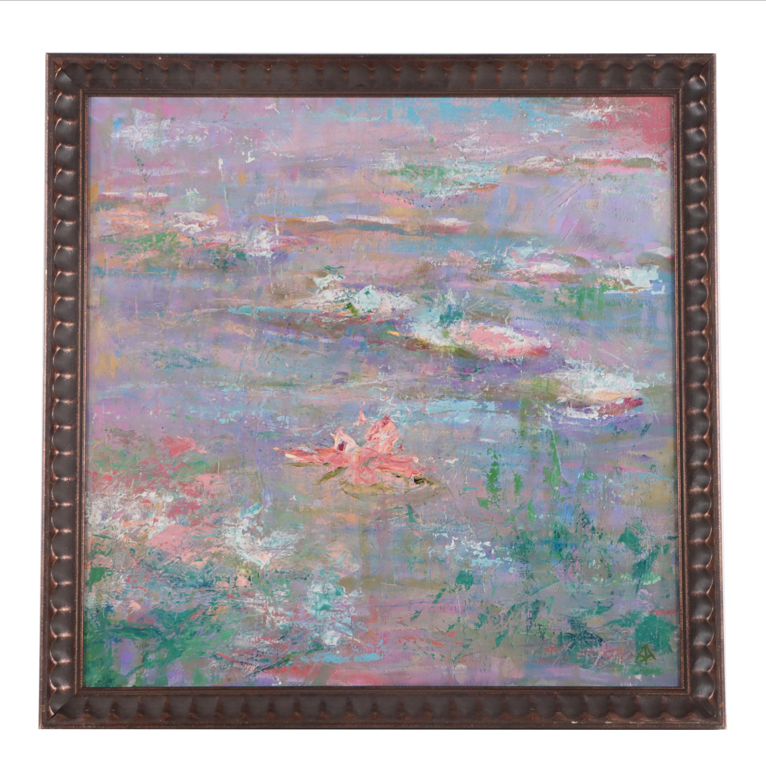 Jameson Andrews Expressionistic Style Oil Painting "Pink Lily," 1997-1998