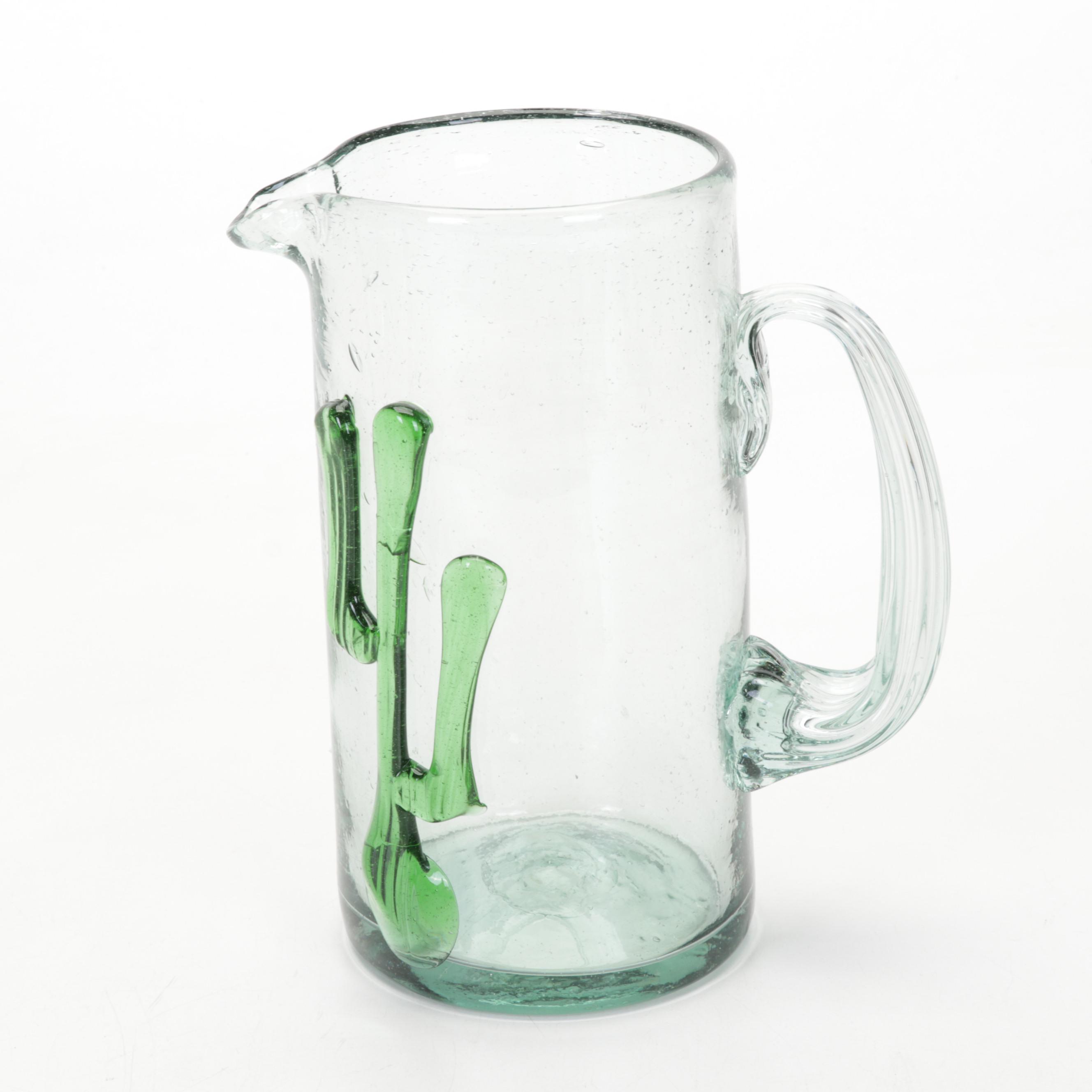 Glass Cactus Stem Margarita Glasses and Pitcher with 7-Up Wall Clock