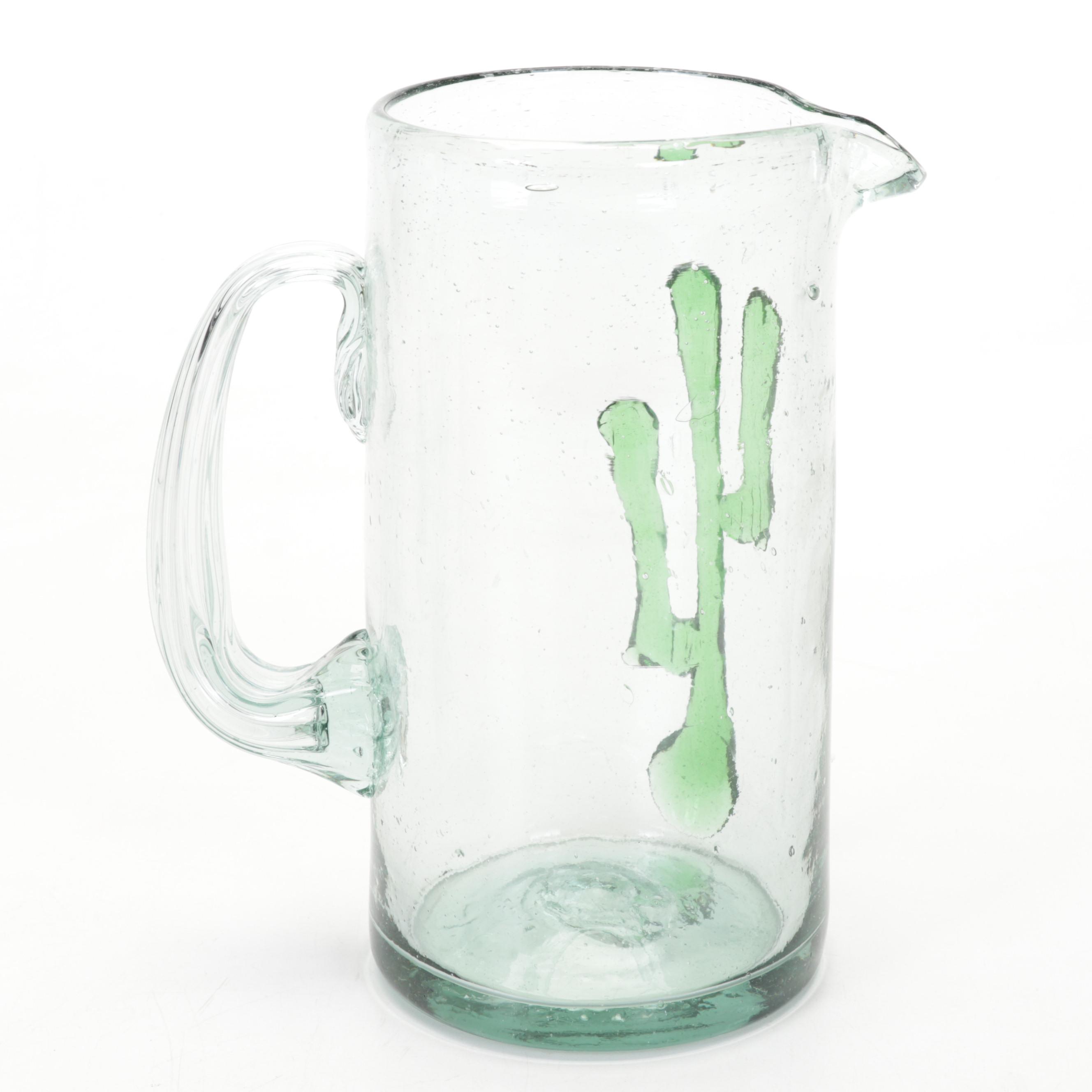 Glass Cactus Stem Margarita Glasses and Pitcher with 7-Up Wall Clock