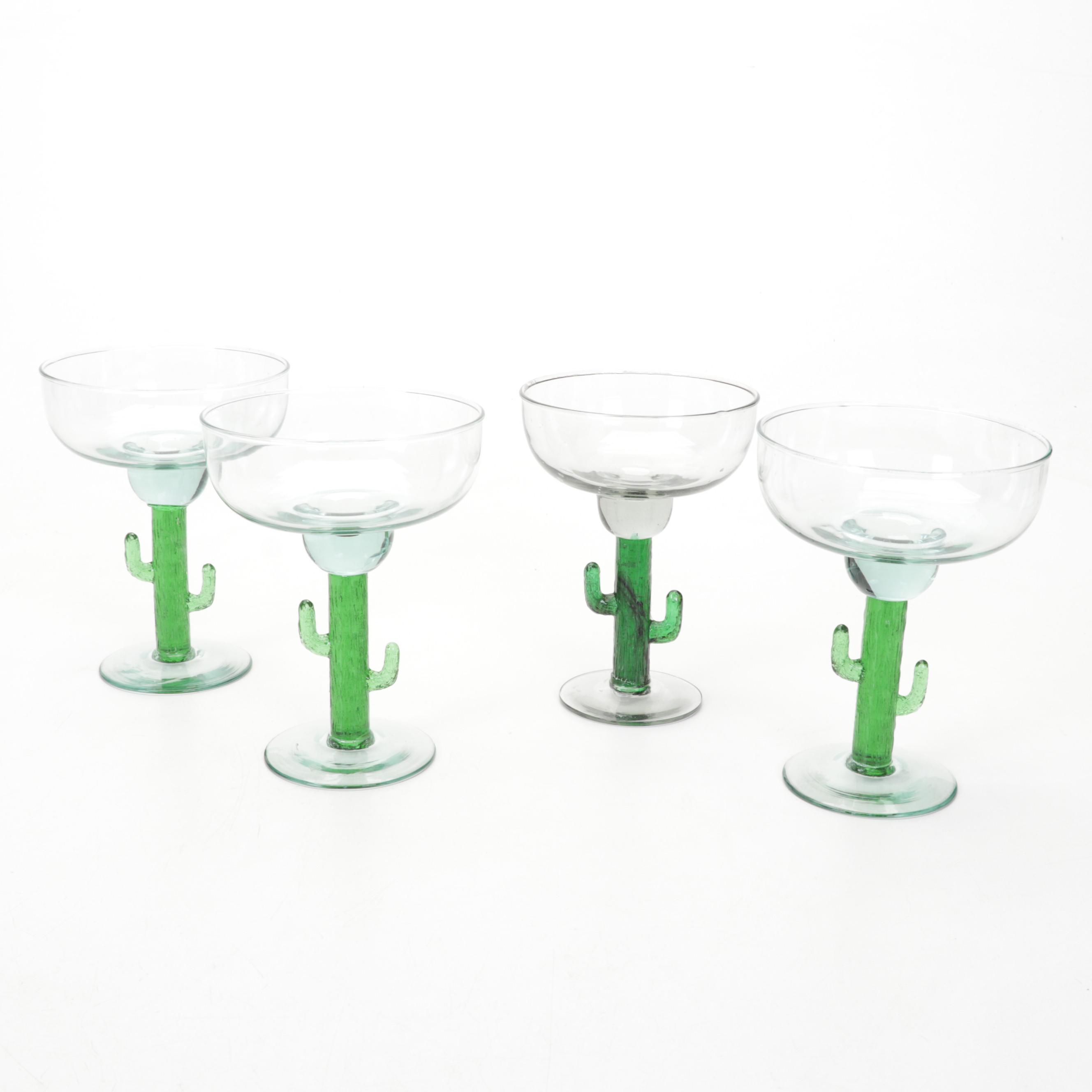 Glass Cactus Stem Margarita Glasses and Pitcher with 7-Up Wall Clock