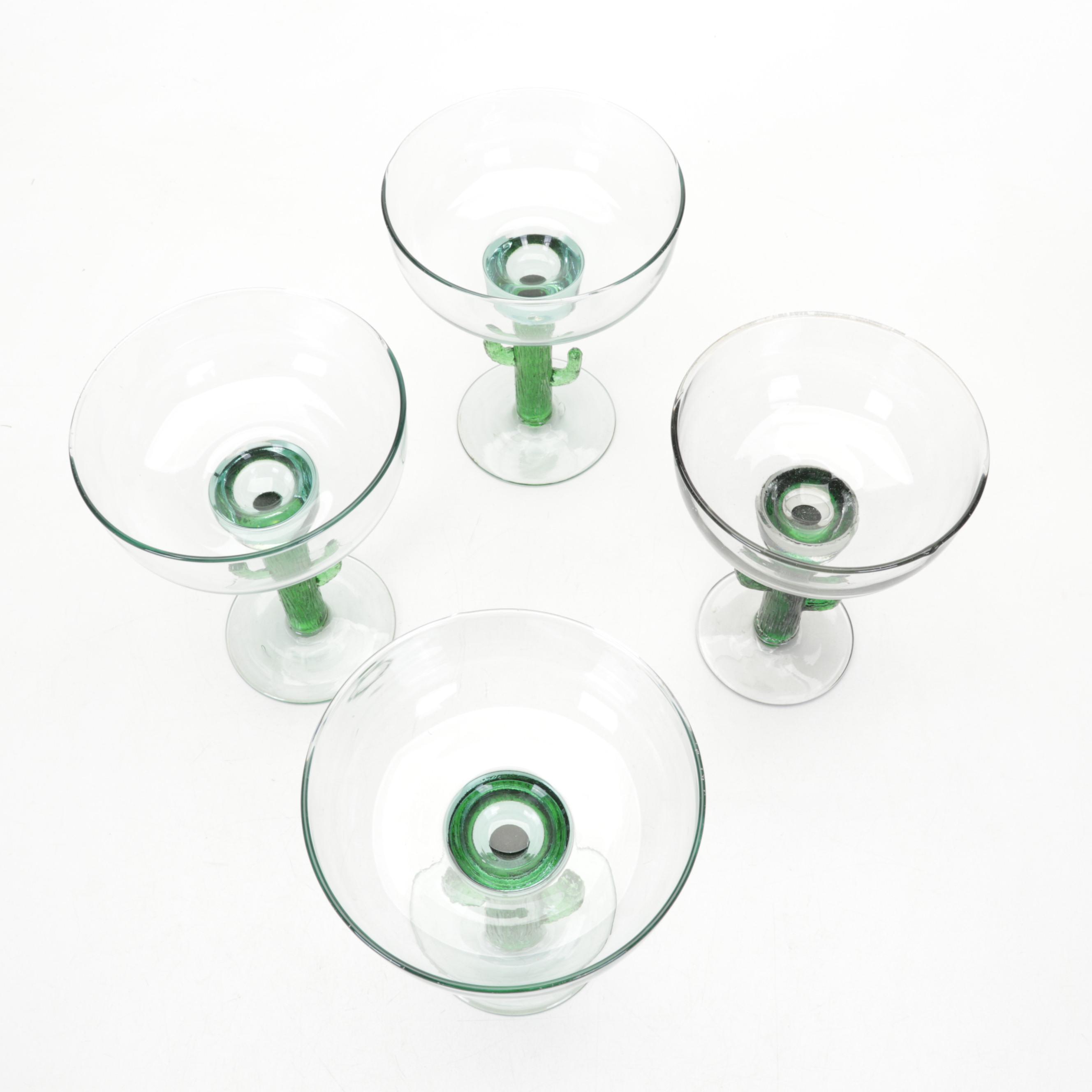 Glass Cactus Stem Margarita Glasses and Pitcher with 7-Up Wall Clock