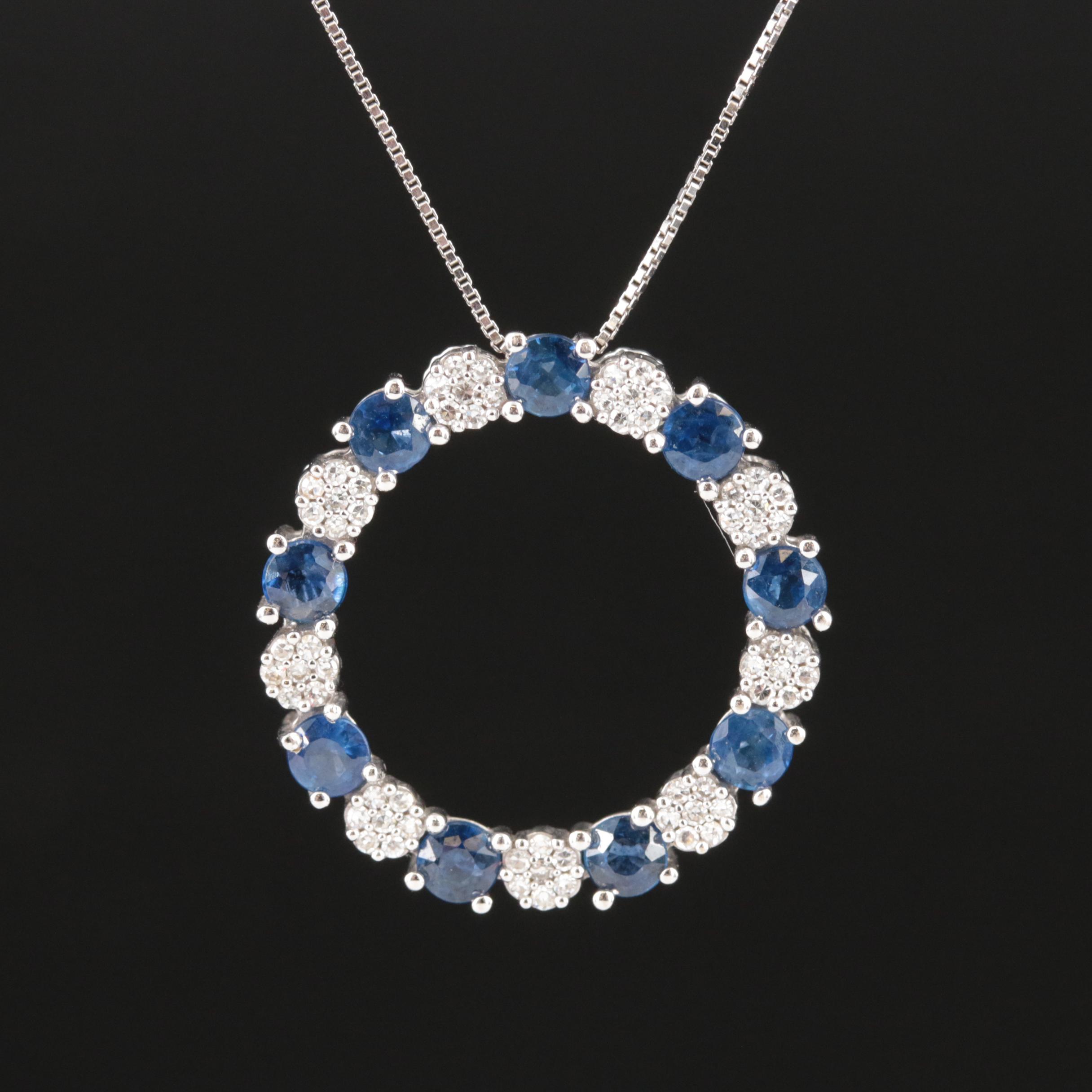 18K Sapphire and Diamond Circle Eternity Pendant Necklace