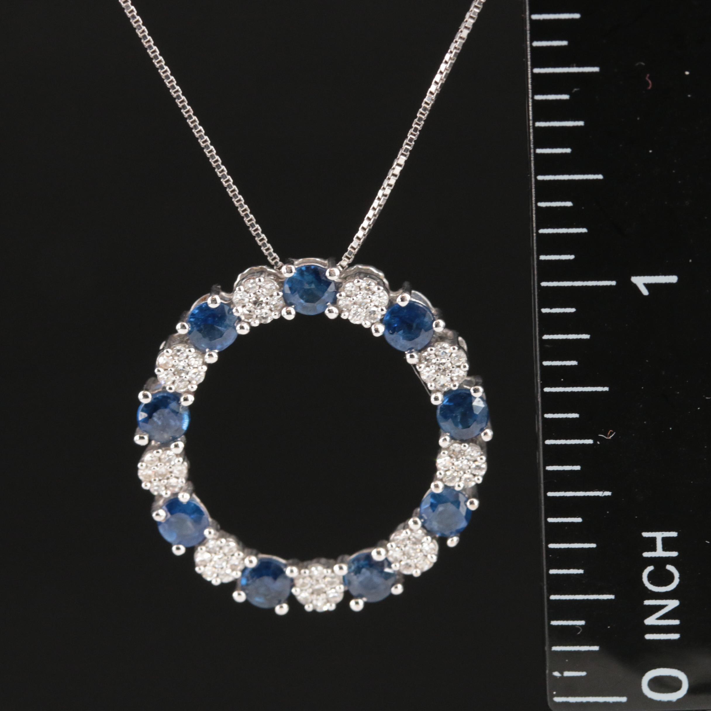 18K Sapphire and Diamond Circle Eternity Pendant Necklace