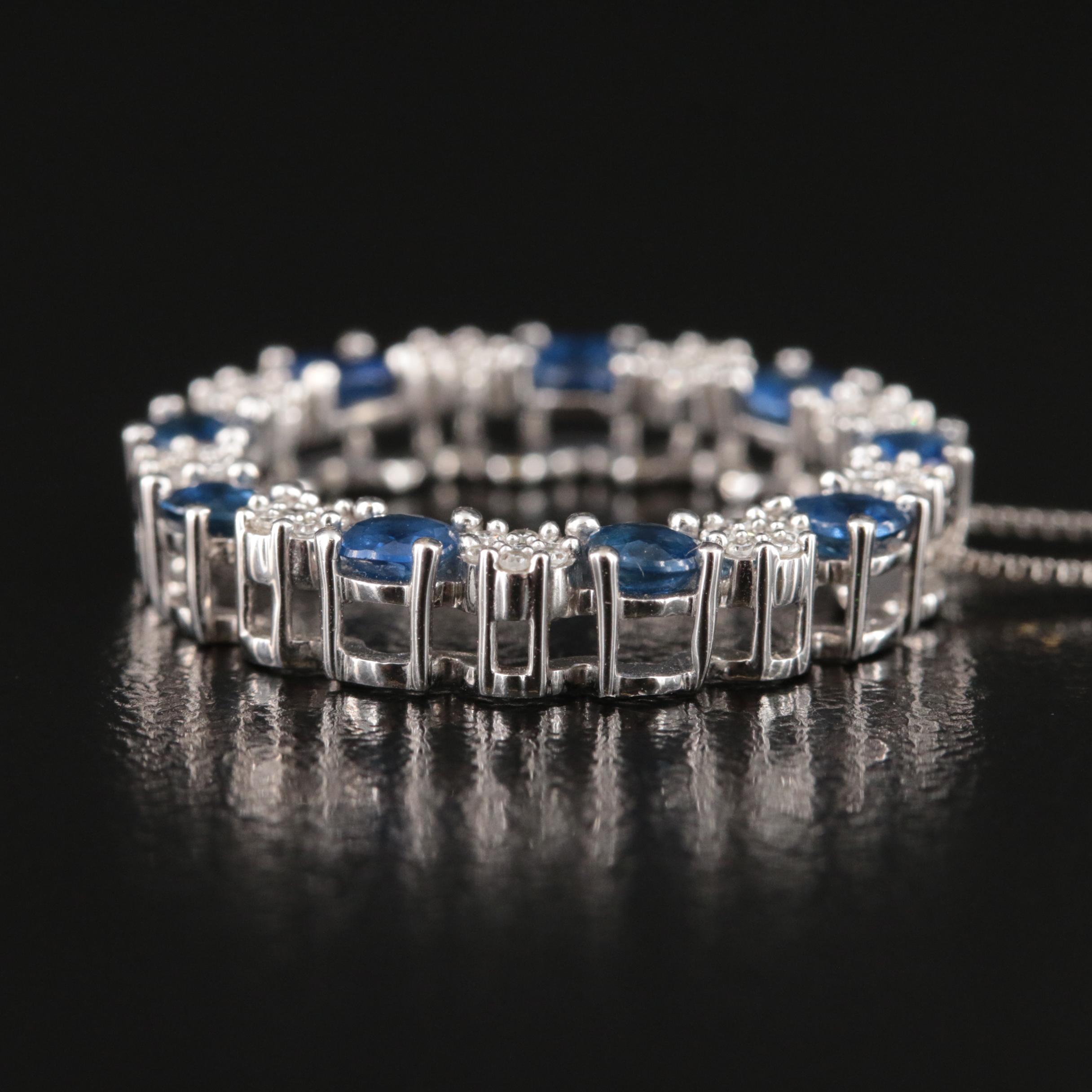 18K Sapphire and Diamond Circle Eternity Pendant Necklace