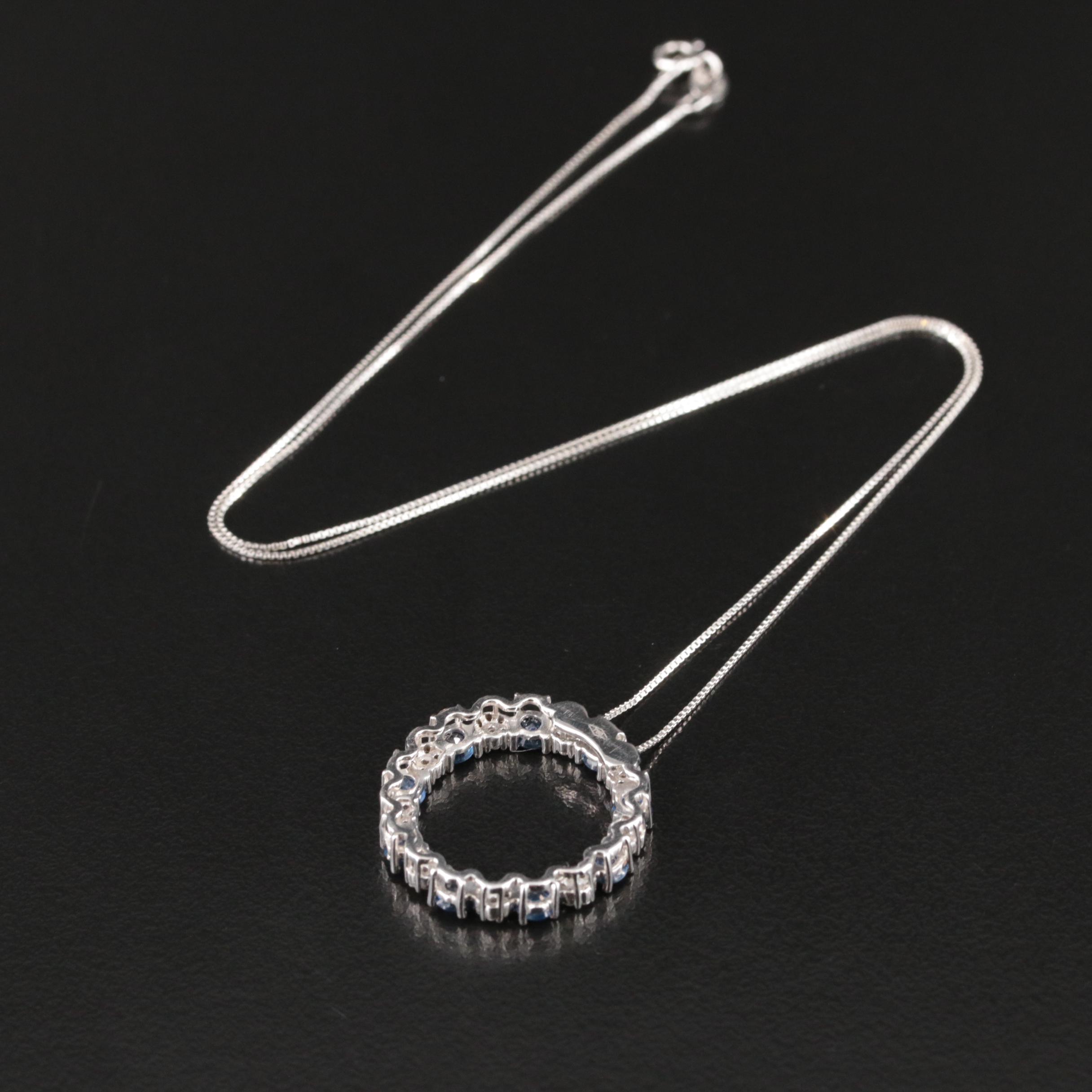 18K Sapphire and Diamond Circle Eternity Pendant Necklace