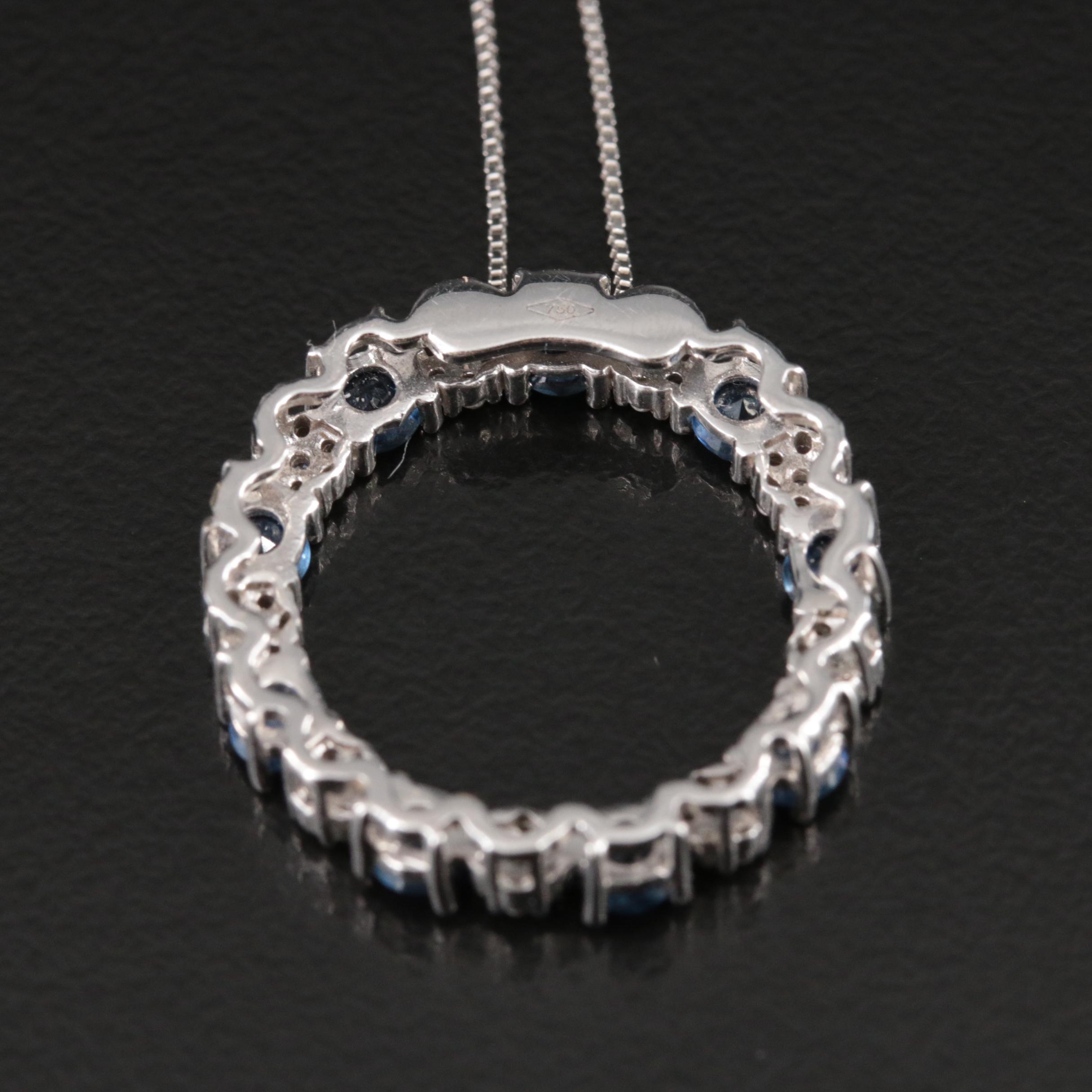 18K Sapphire and Diamond Circle Eternity Pendant Necklace