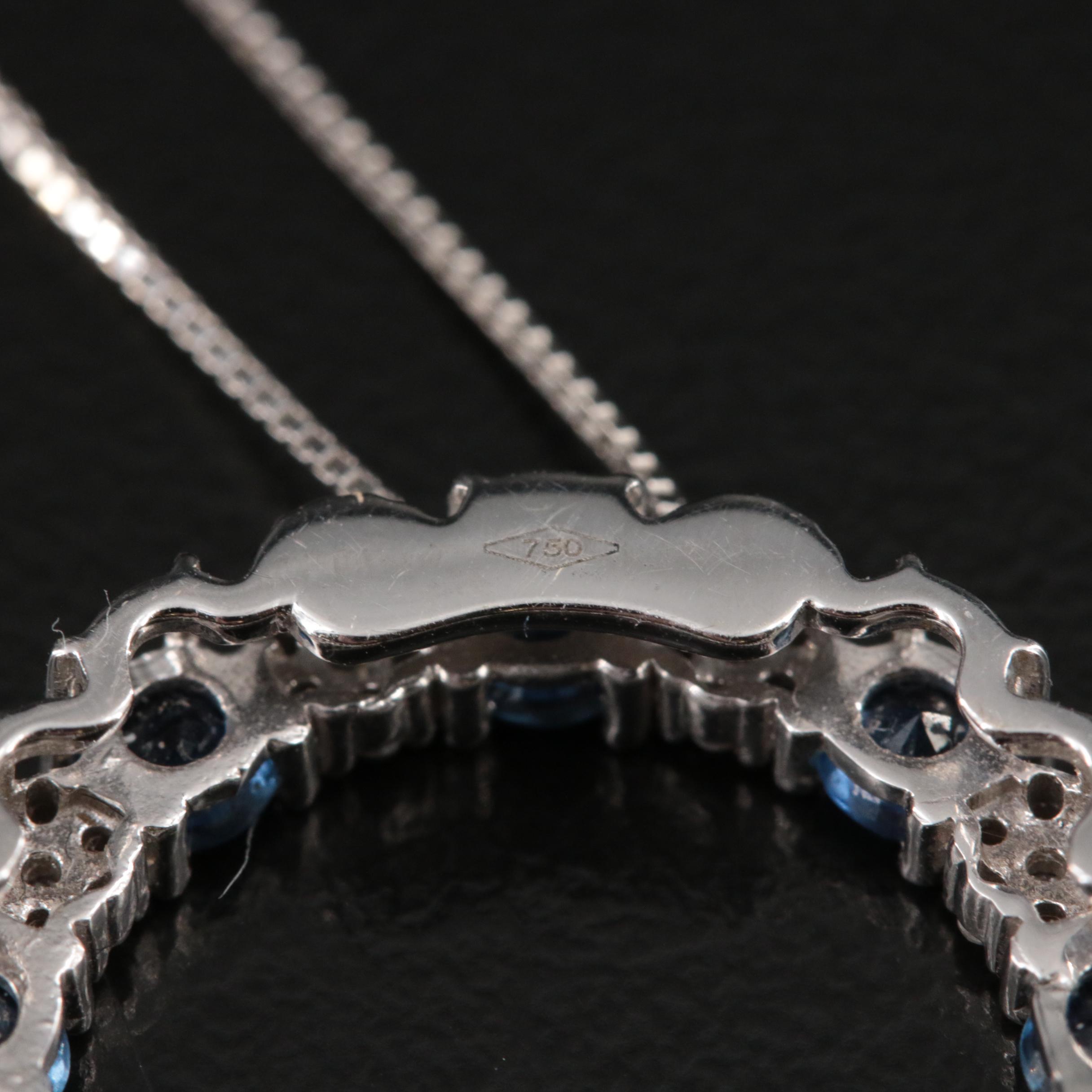 18K Sapphire and Diamond Circle Eternity Pendant Necklace