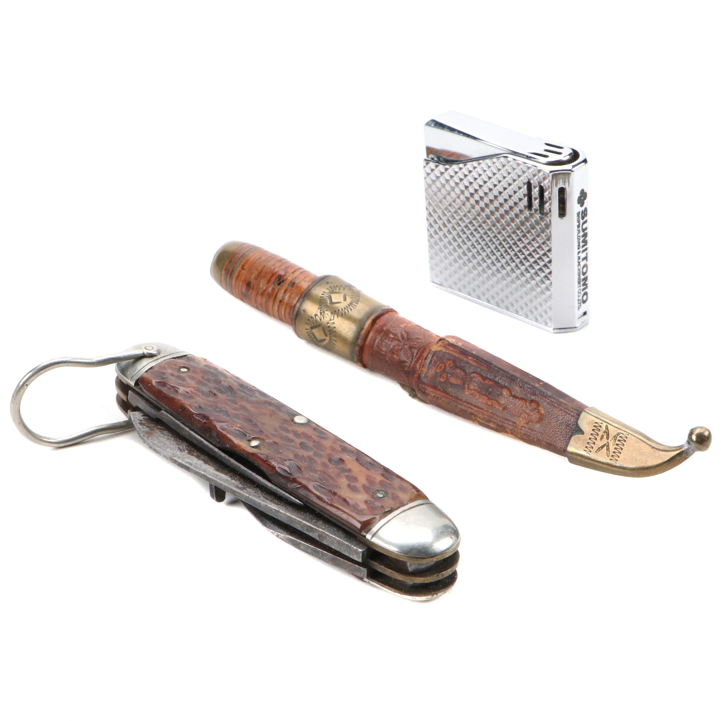 Maruman Piezo Electric Lighter, Replica Norse Puukko Knife, Scout Multi Tool