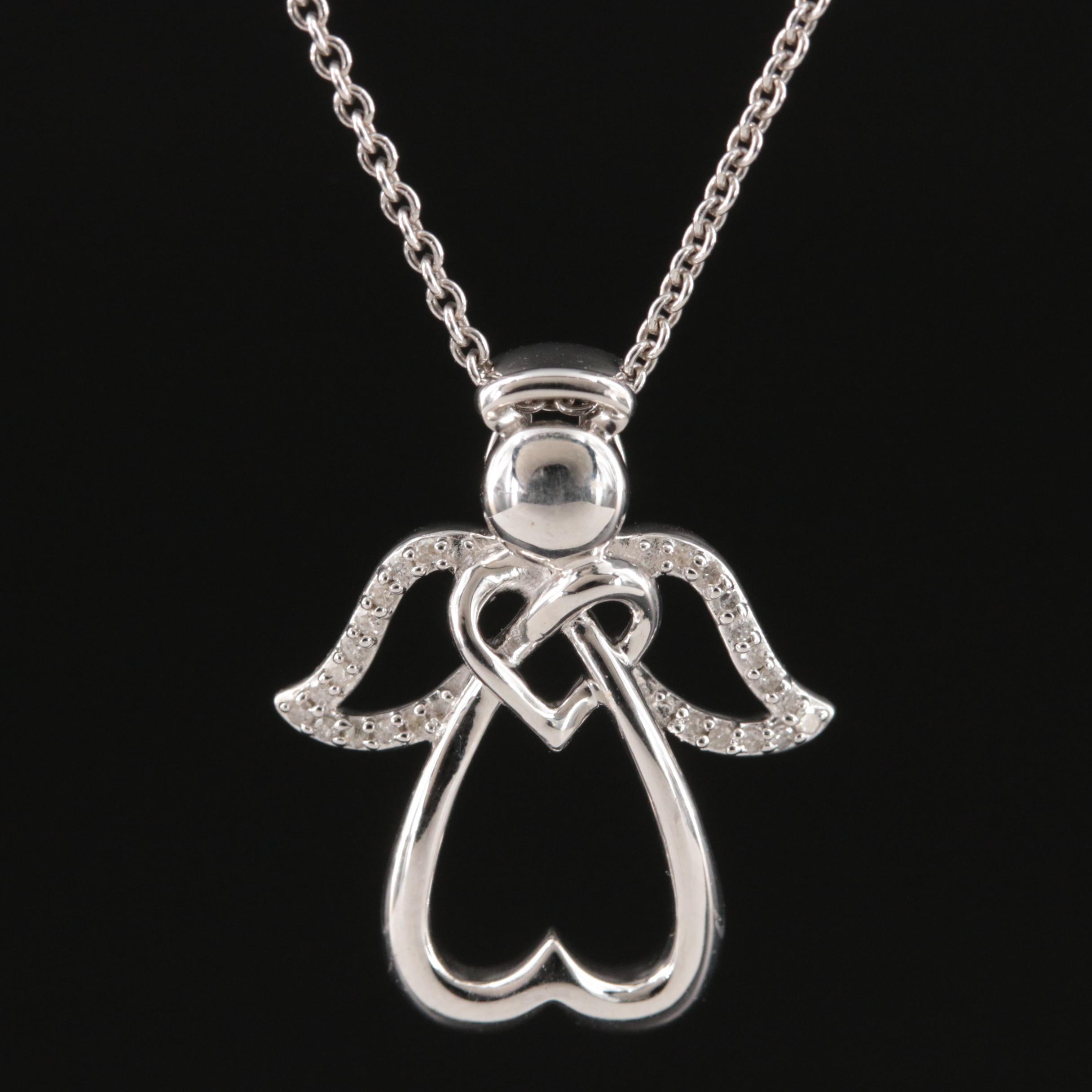Sterling Diamond Angel Pendant Necklace