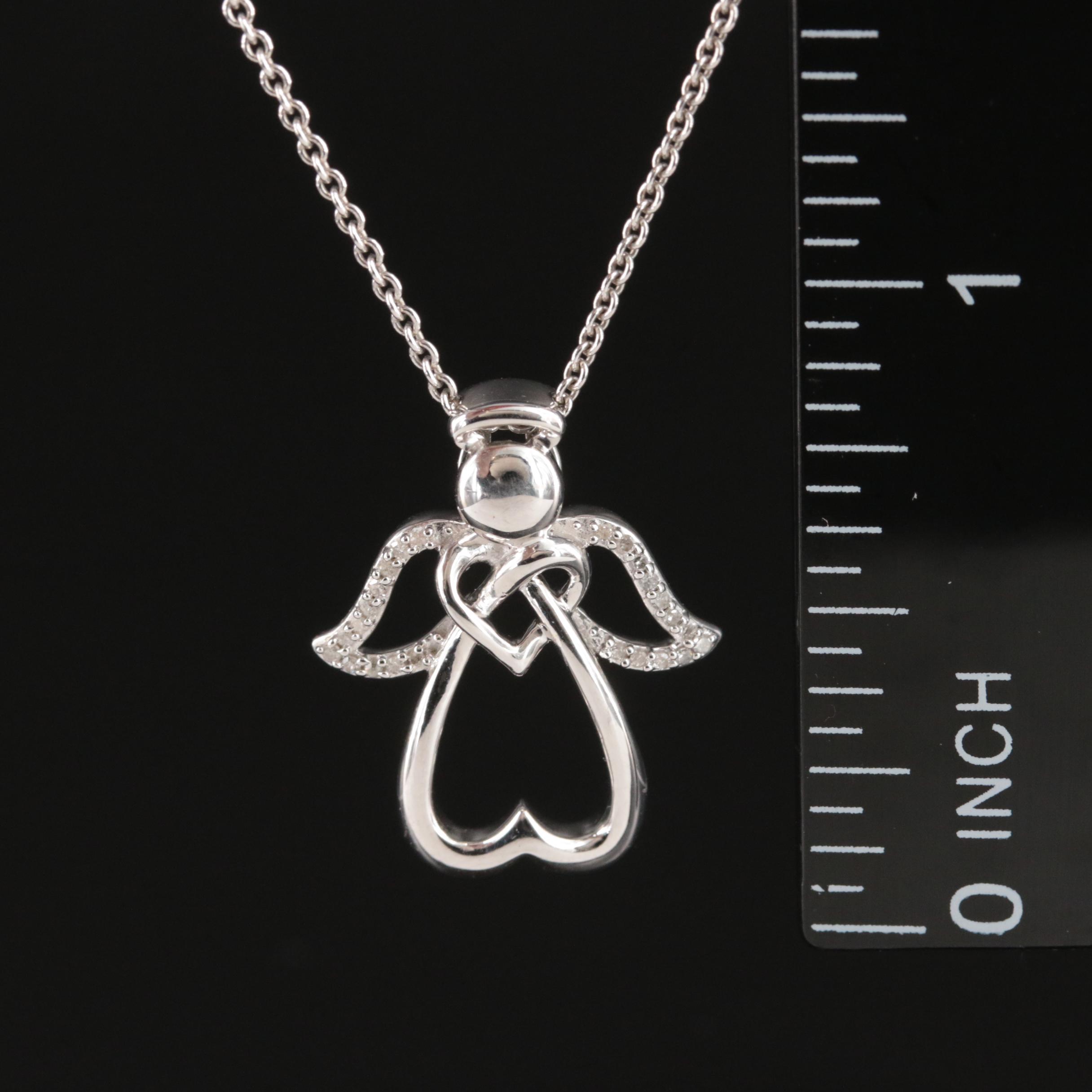 Sterling Diamond Angel Pendant Necklace