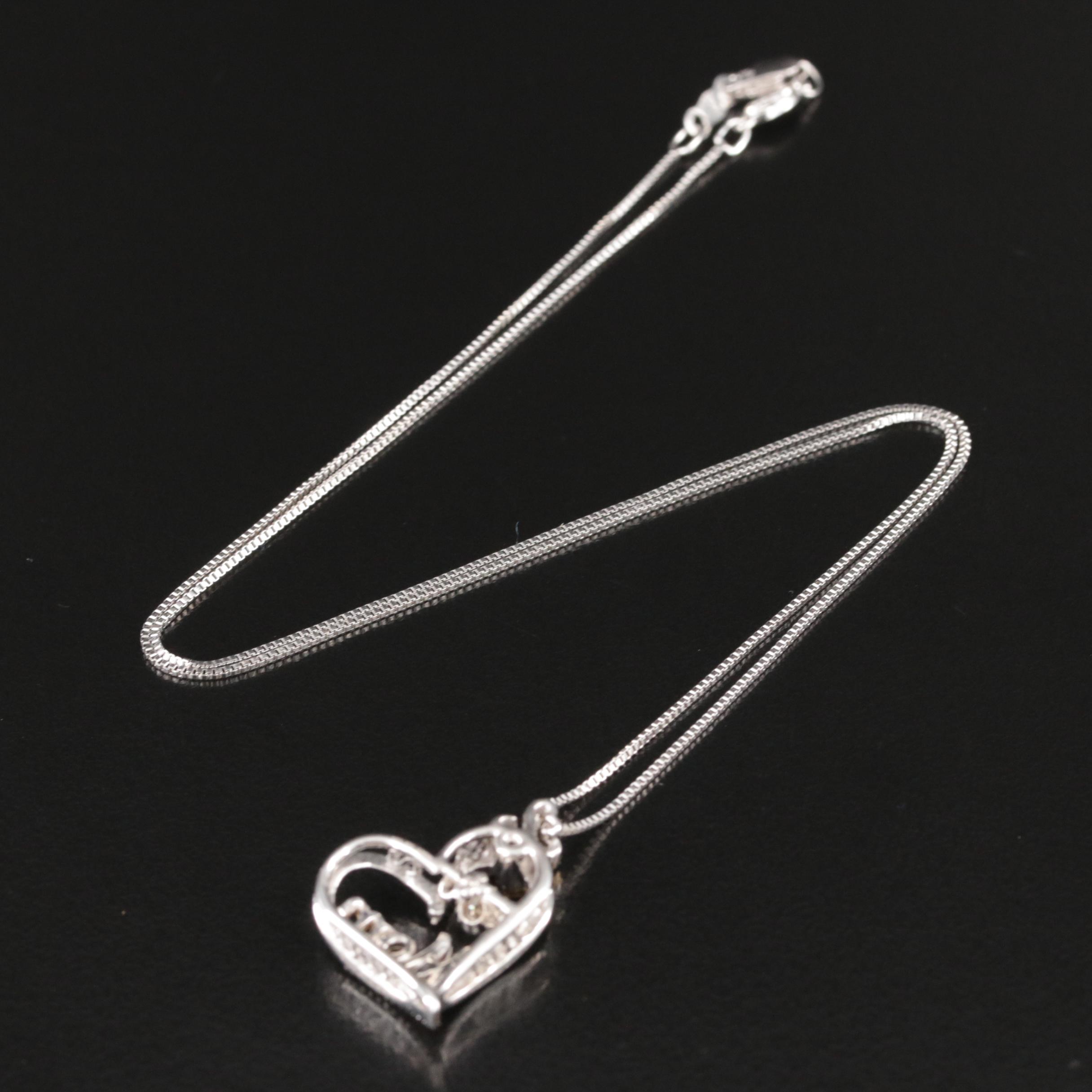 Sterling Diamond Mom Heart En Tremblant Pendant Necklace with 10K Accents