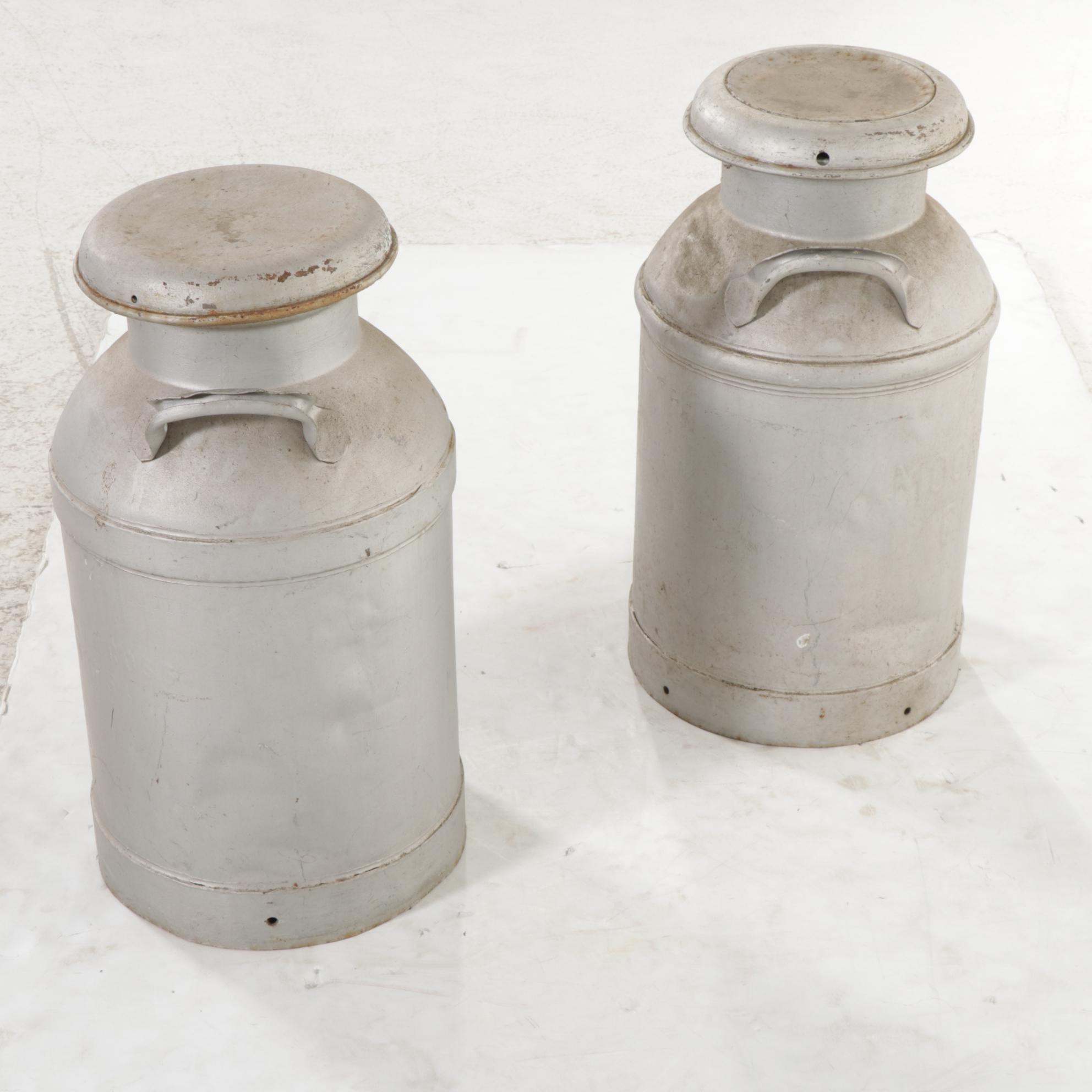 Two Galvanized Tin Milk Cans Featuring Moores & Ross Milk Co.