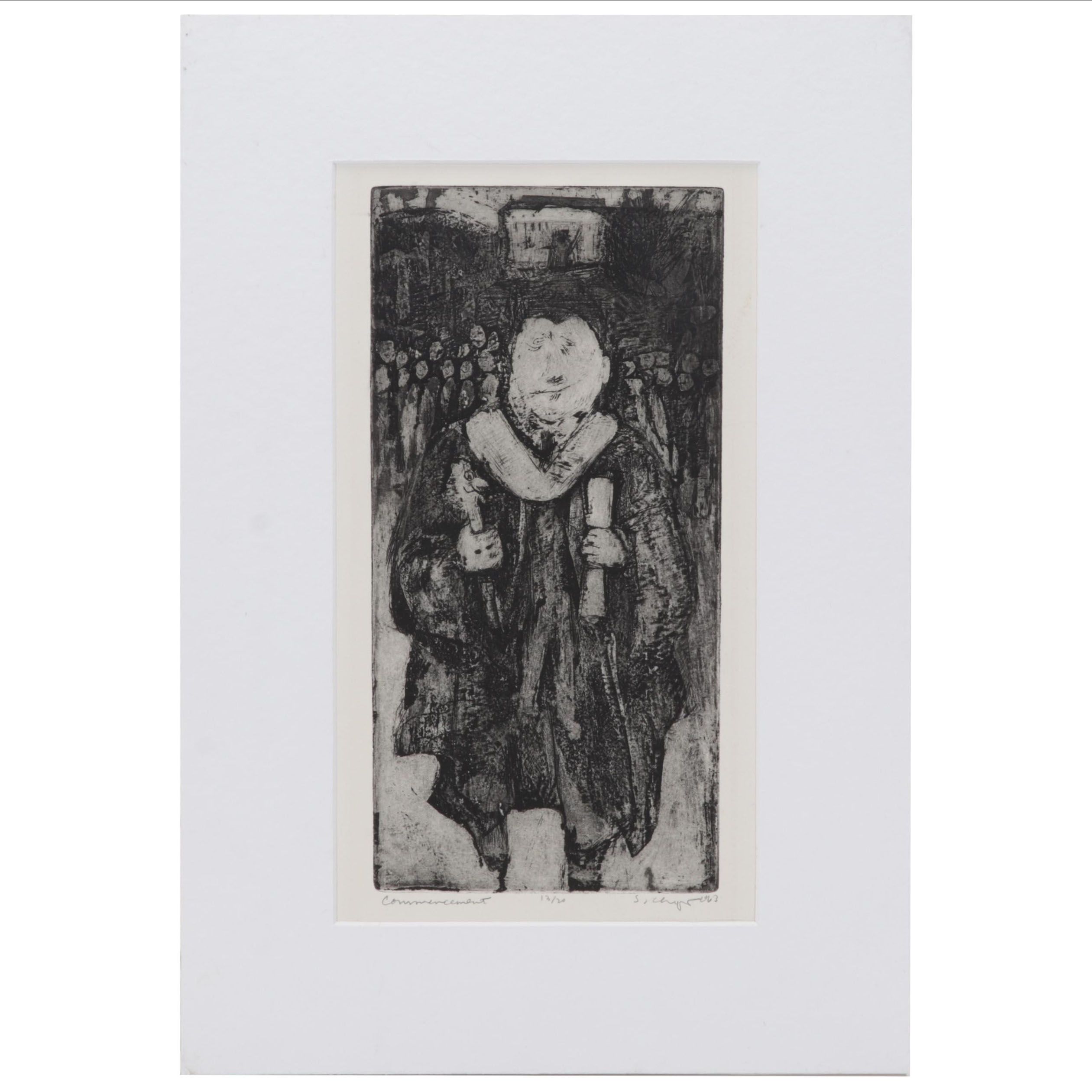 Sidney Chafetz Etching with Aquatint "Commencement," 1963
