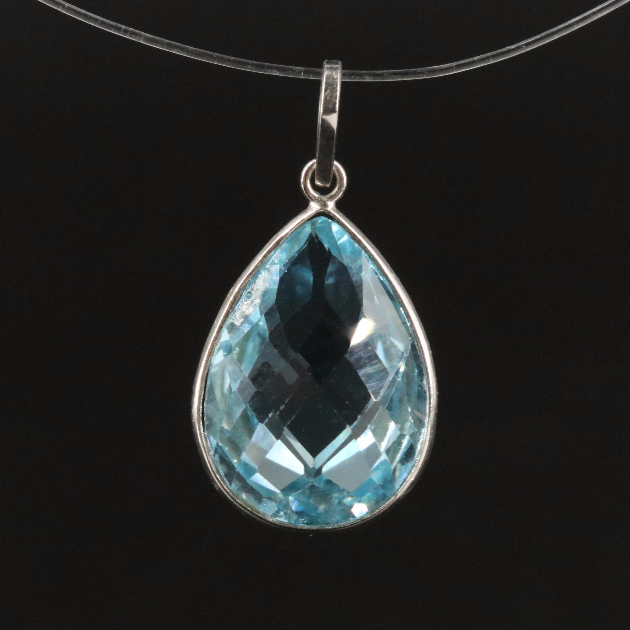 14K Blue Topaz Pendant