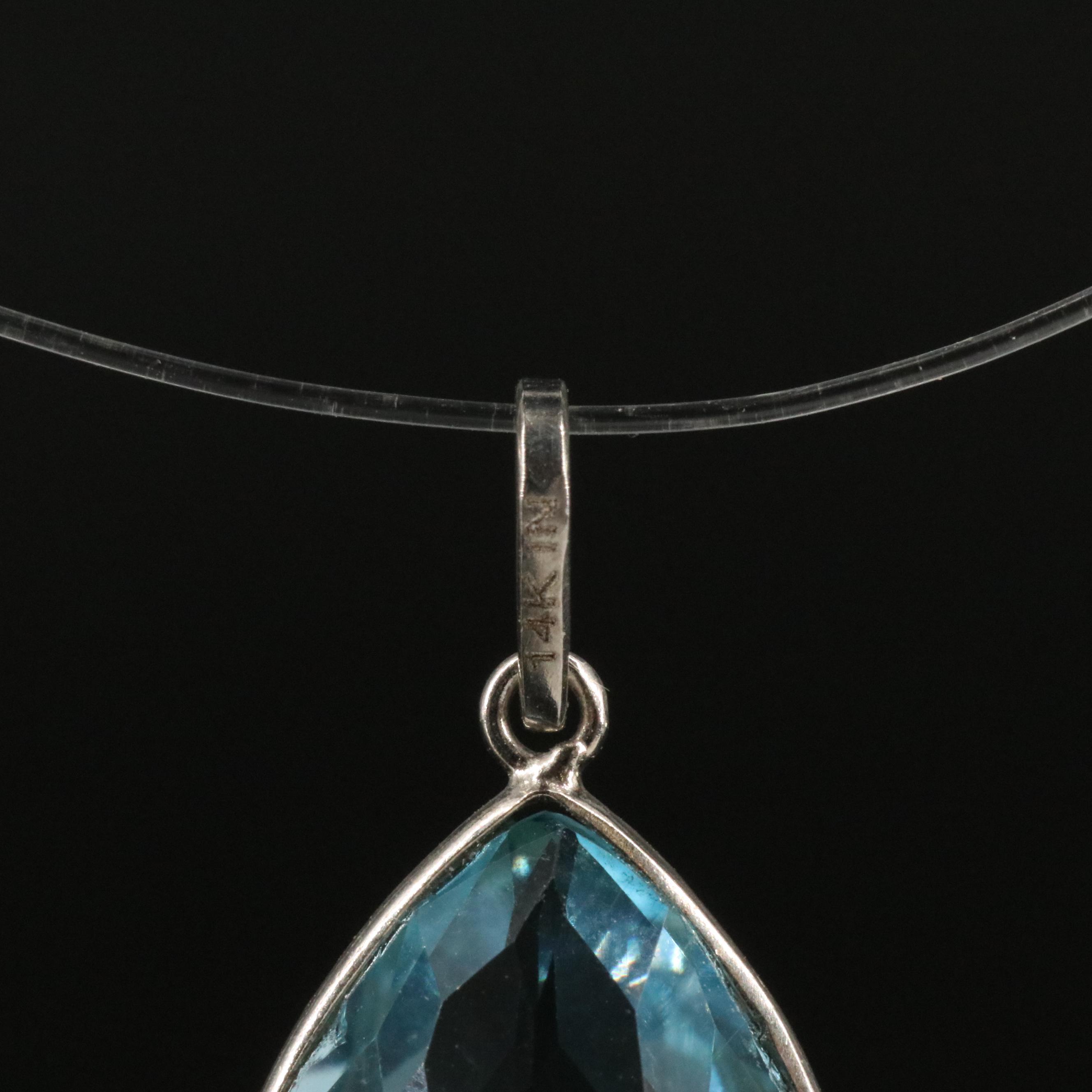 14K Blue Topaz Pendant