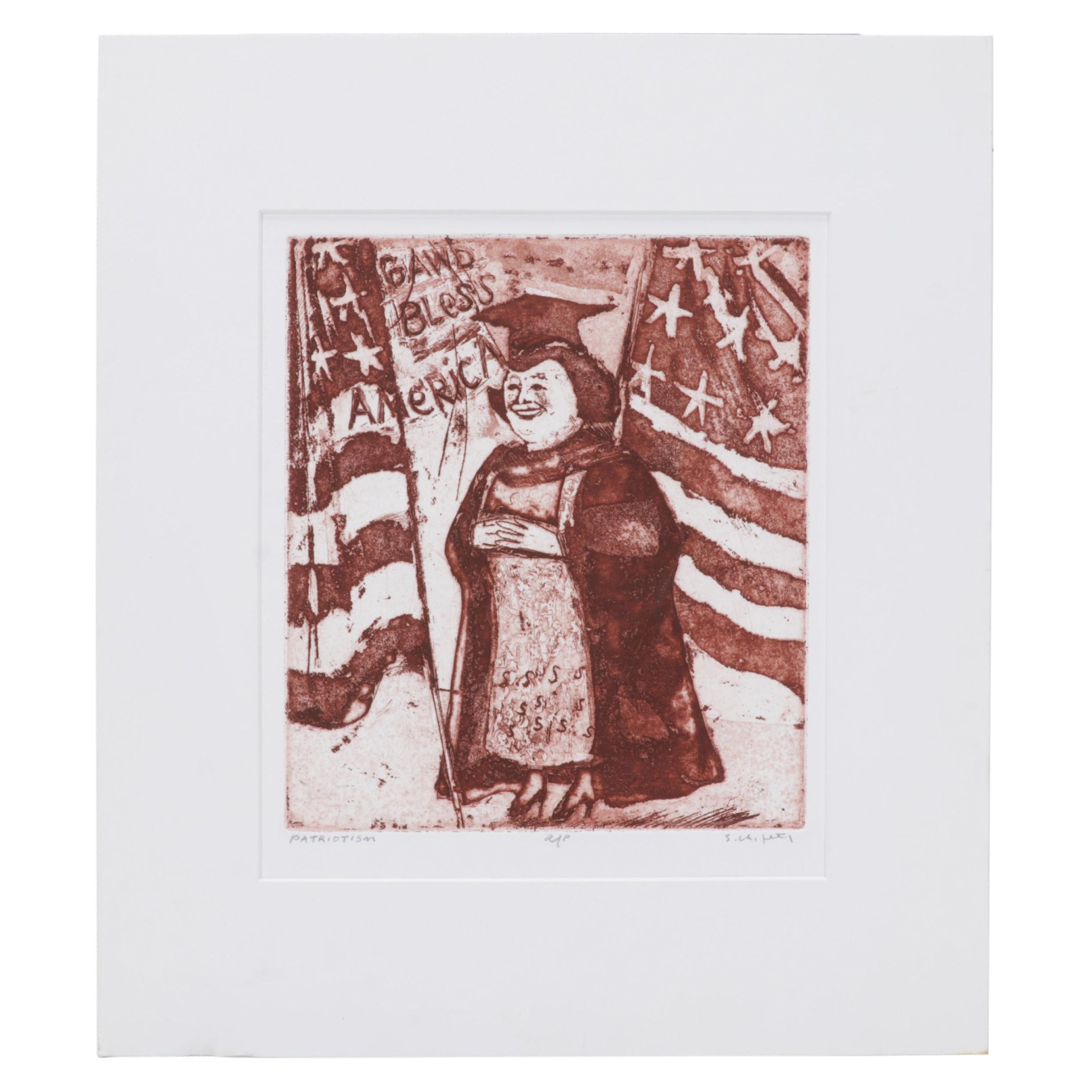 Sidney Chafetz Etching With Aquatint "Patriotism," 1970