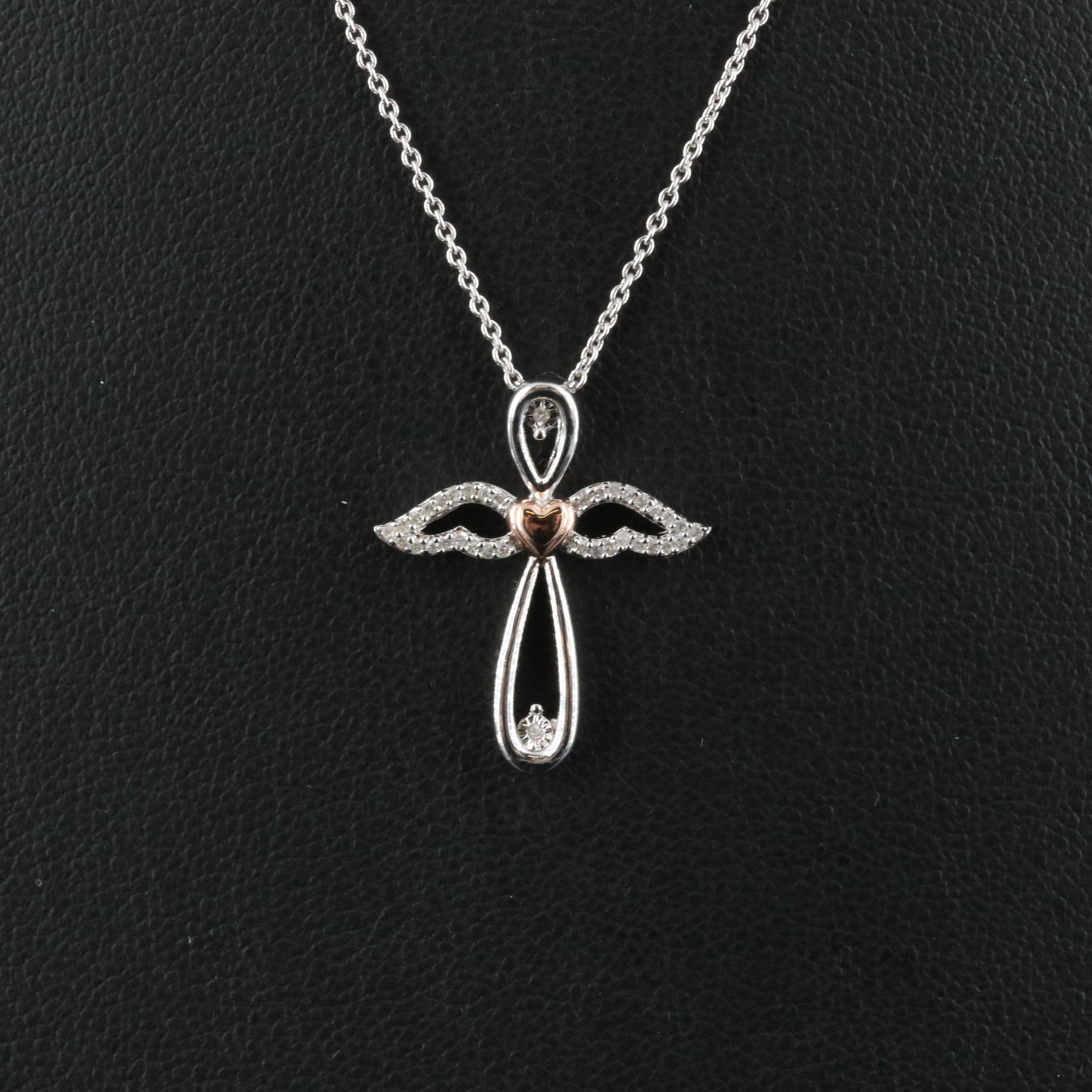 Sterling Diamond Angel Pendant Necklace