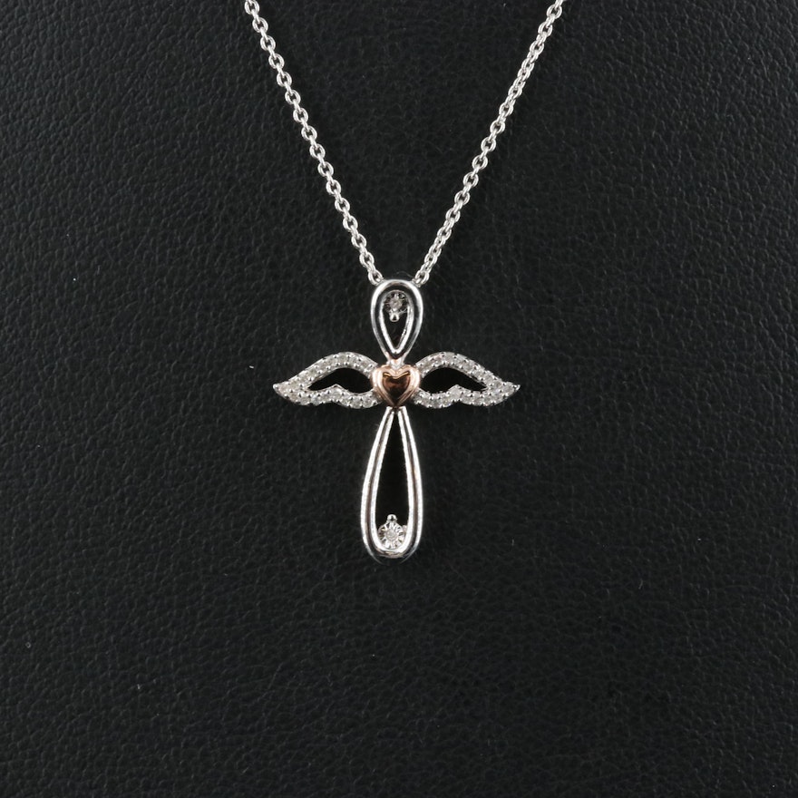 Sterling Diamond Angel Pendant Necklace