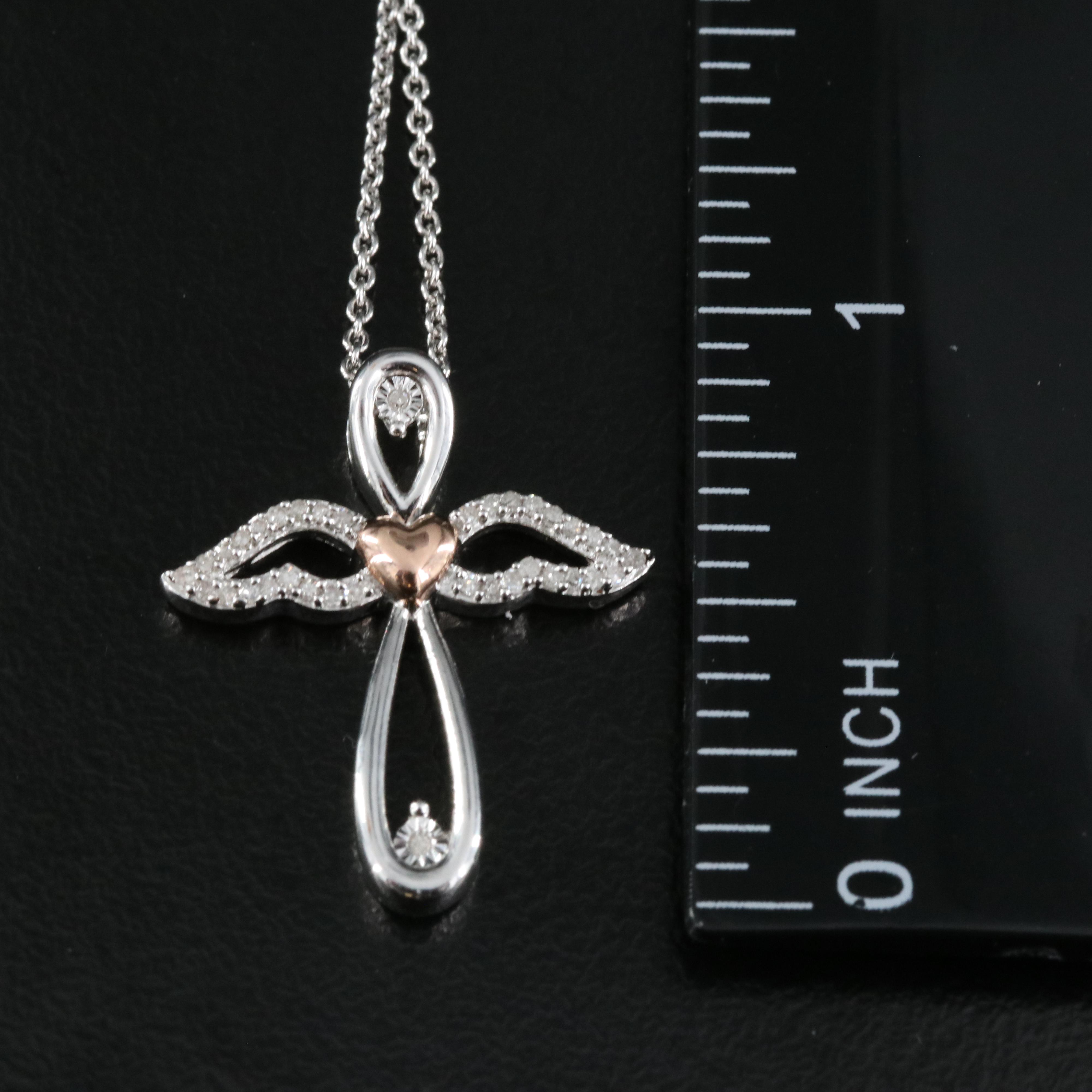 Sterling Diamond Angel Pendant Necklace