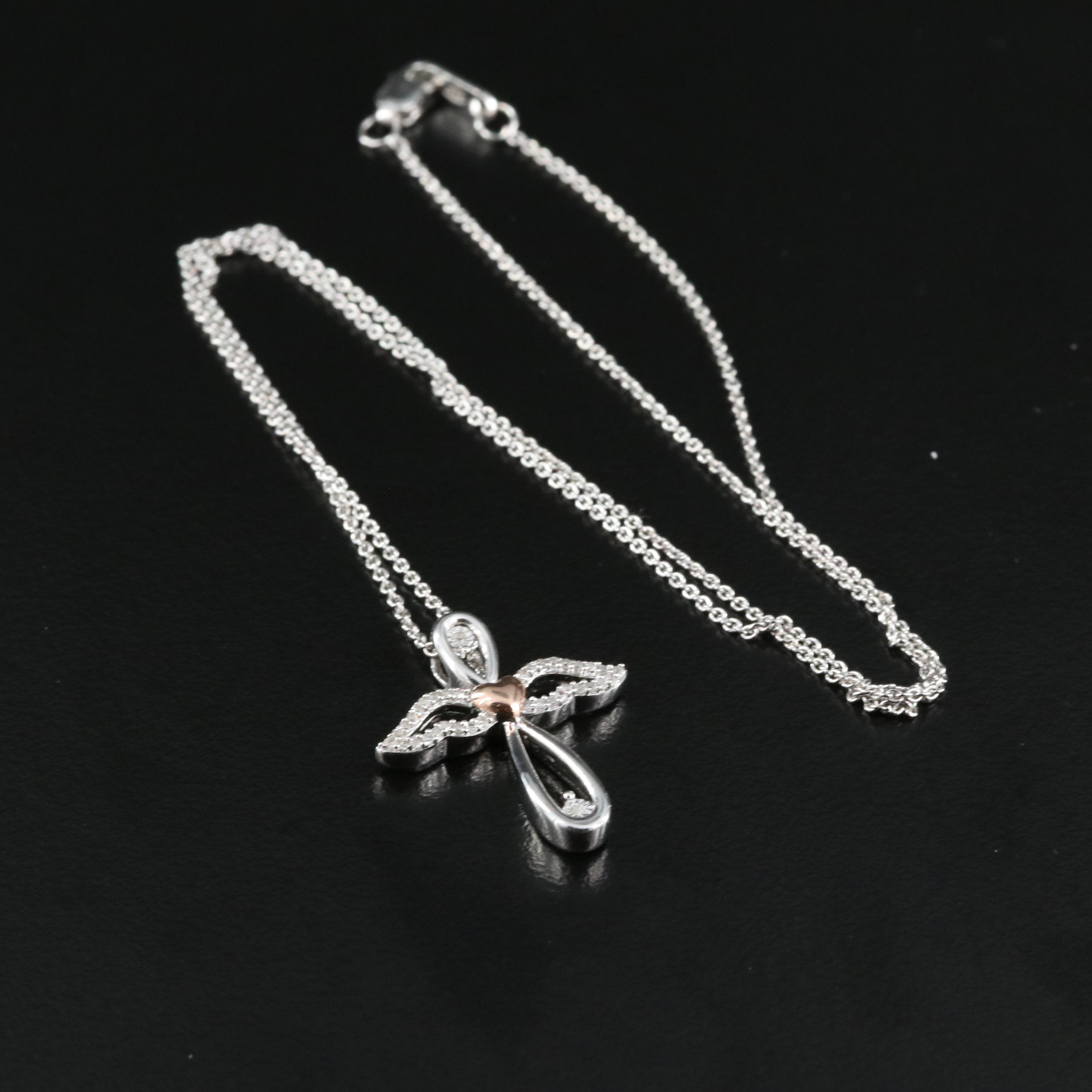 Sterling Diamond Angel Pendant Necklace