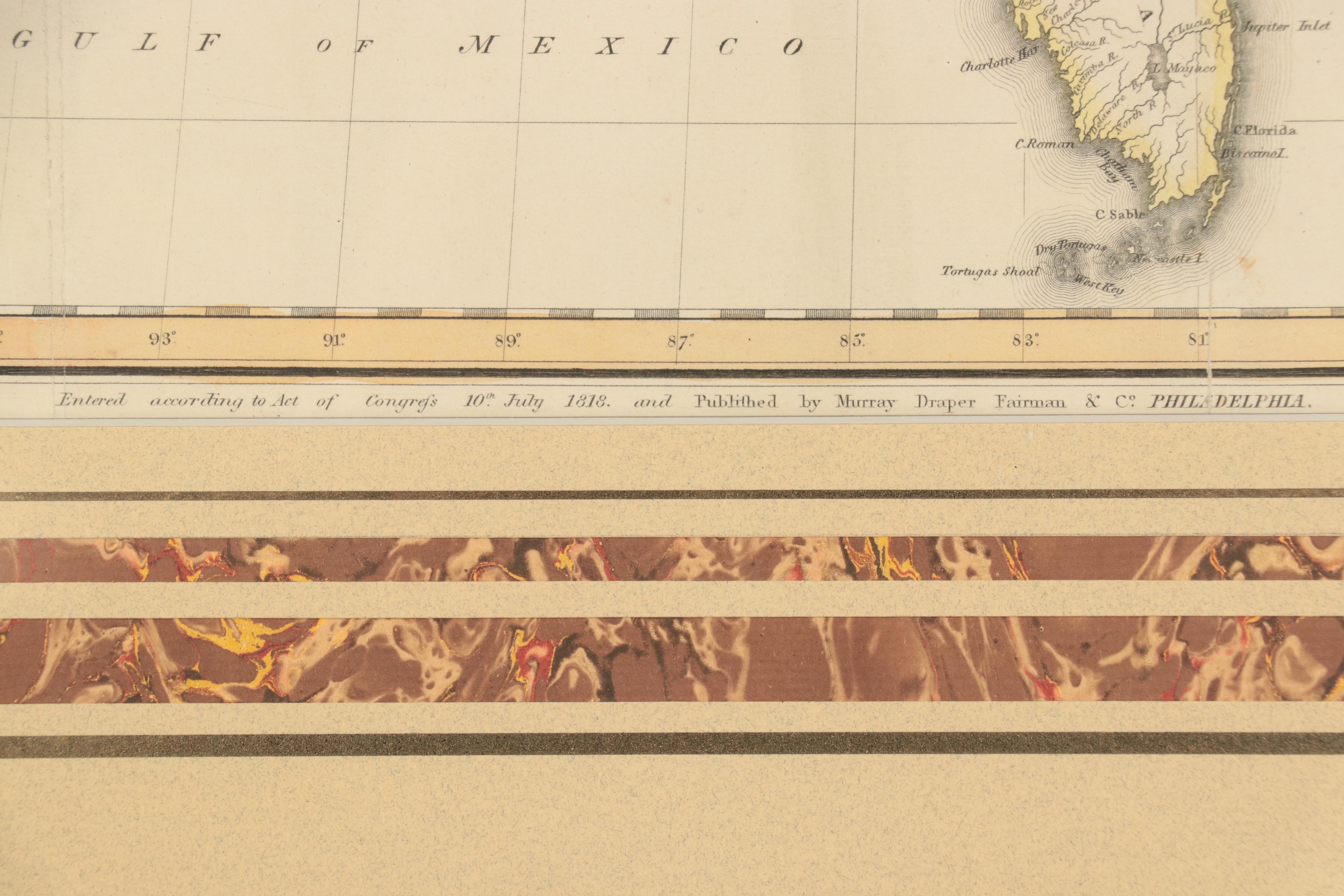 John Melish Hand-Colored Engraving Map "The United States of America," 1818