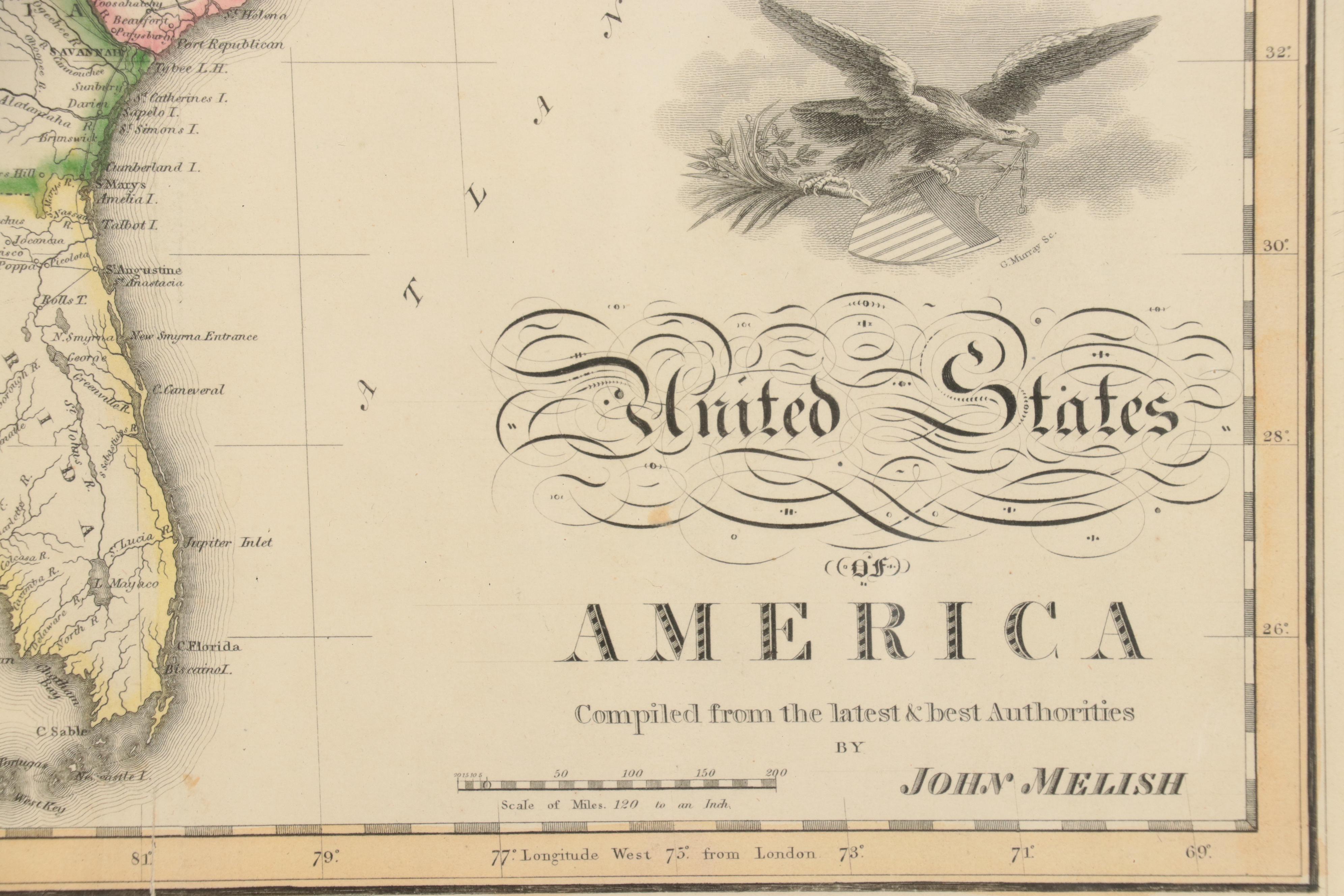 John Melish Hand-Colored Engraving Map "The United States of America," 1818
