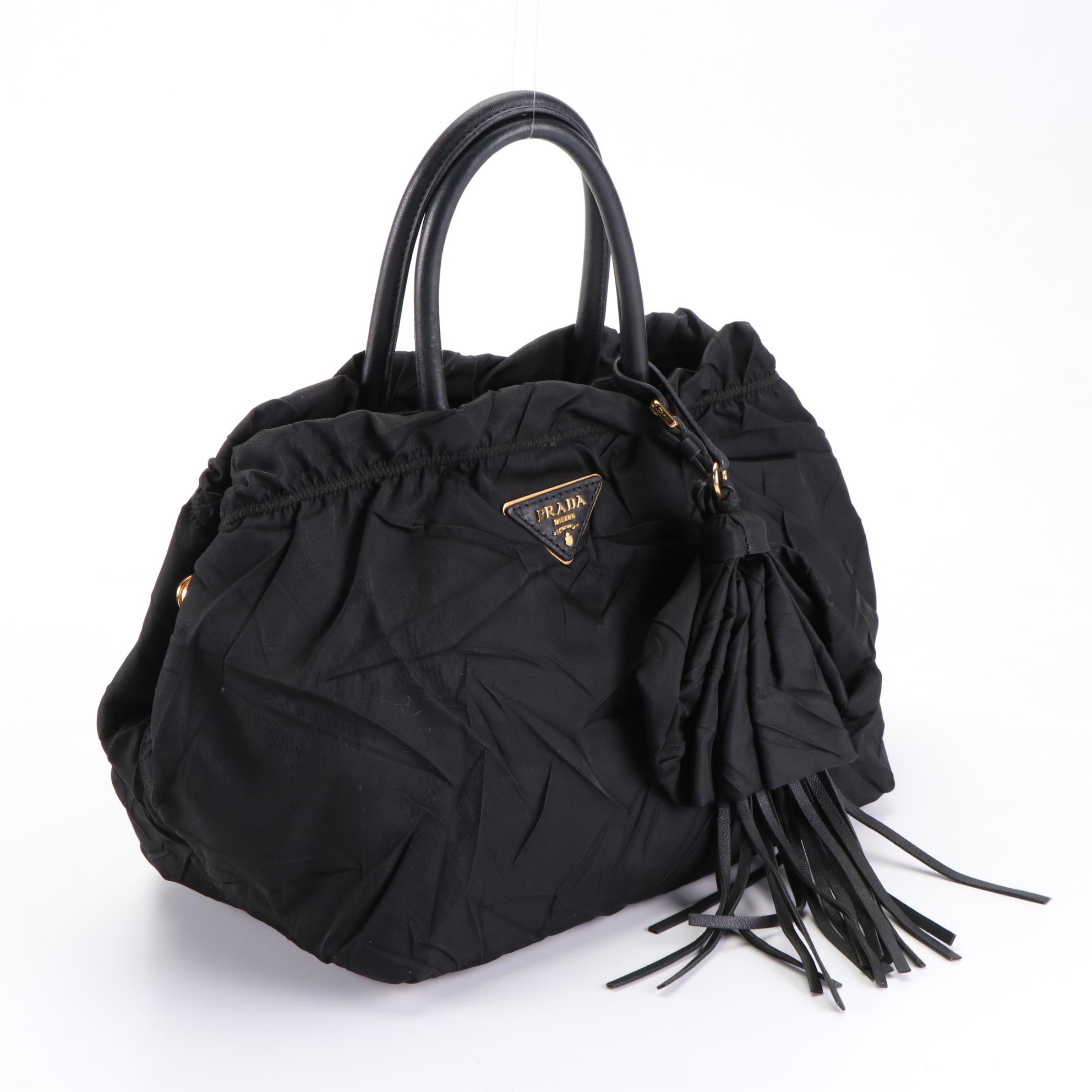 Prada Nylon Ruffle Handbag with Leather Trim