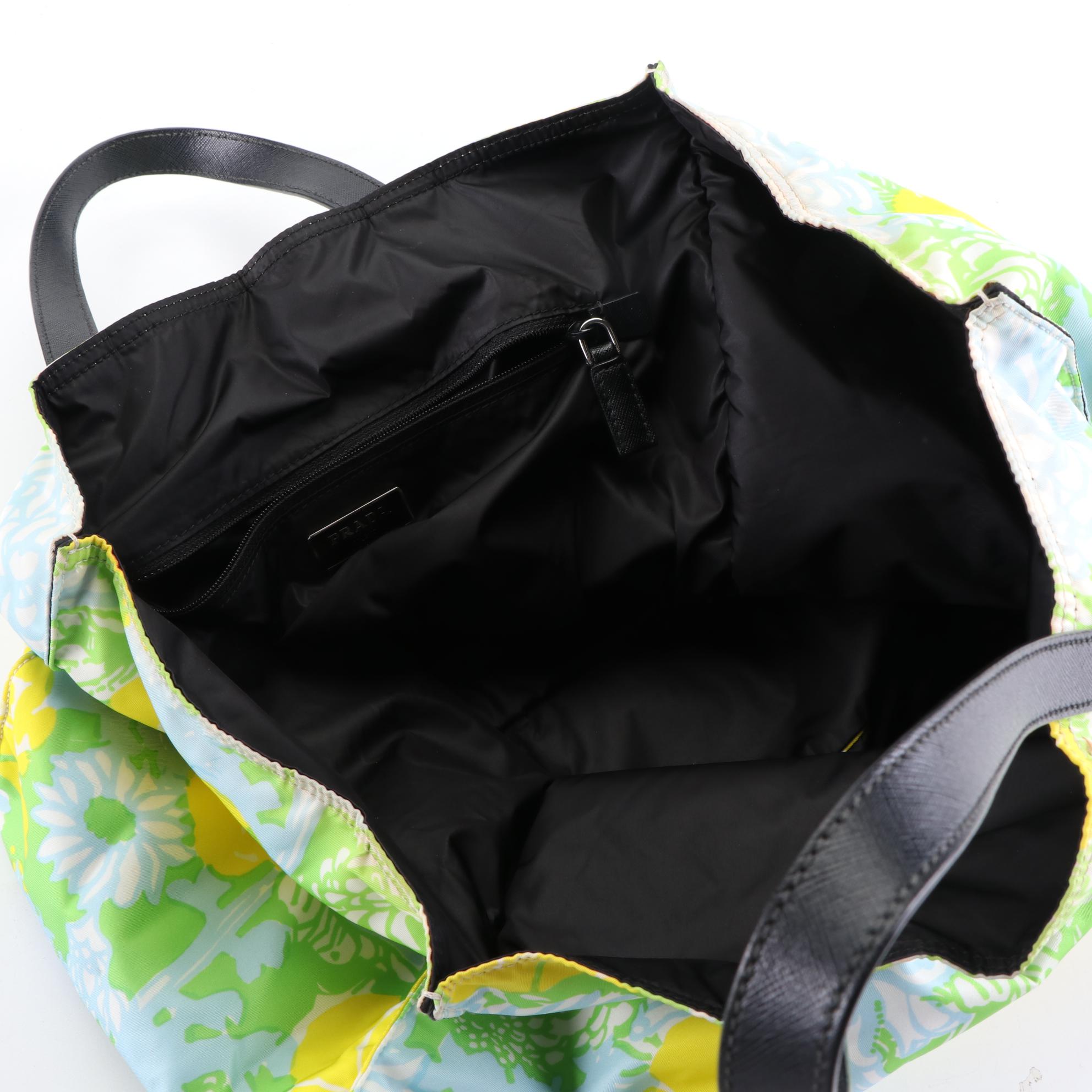 Prada Floral Nylon Tessuto and Saffiano Leather Tote