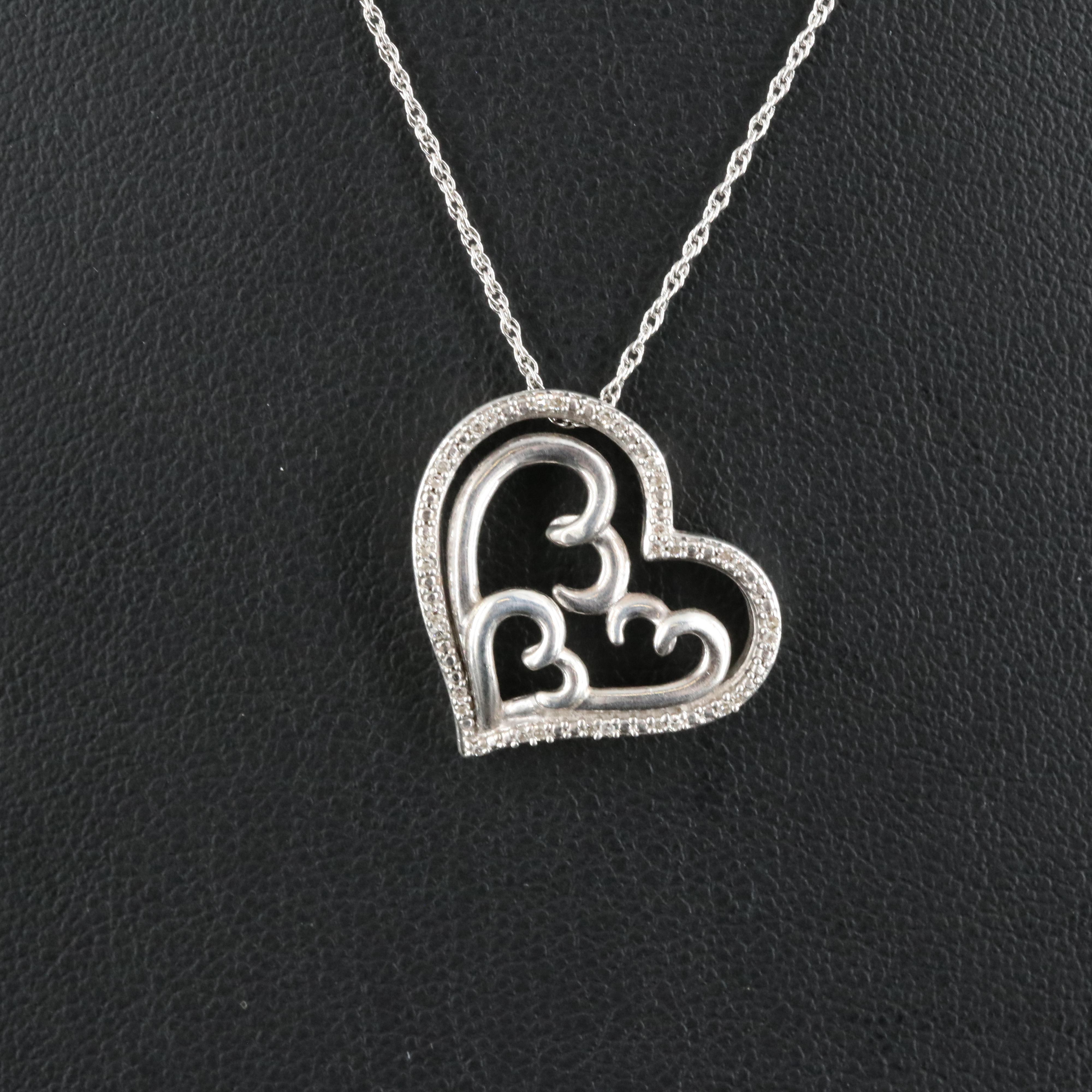 Sterling Diamond Heart Pendant Necklace