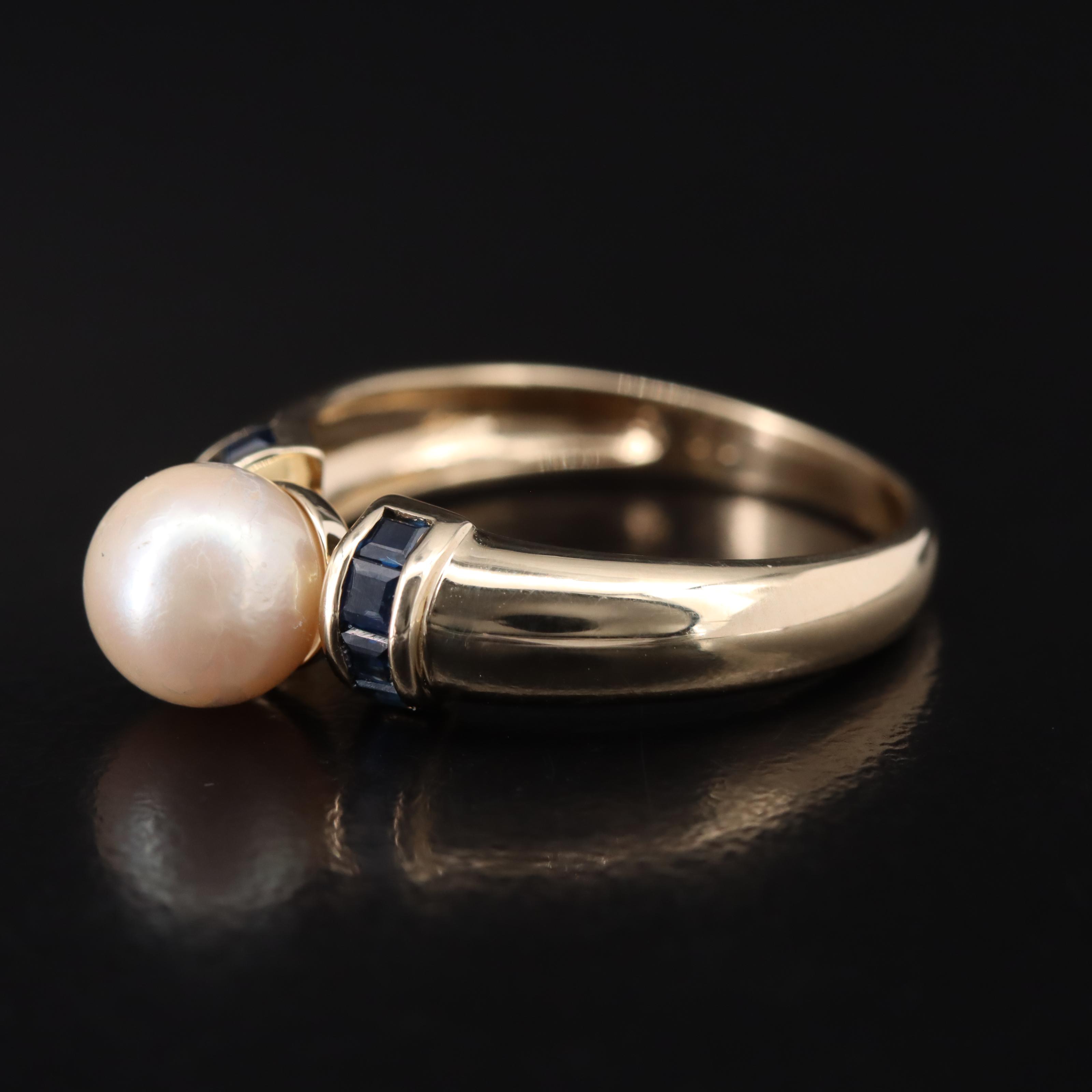 10K Pearl and Sapphire Ring