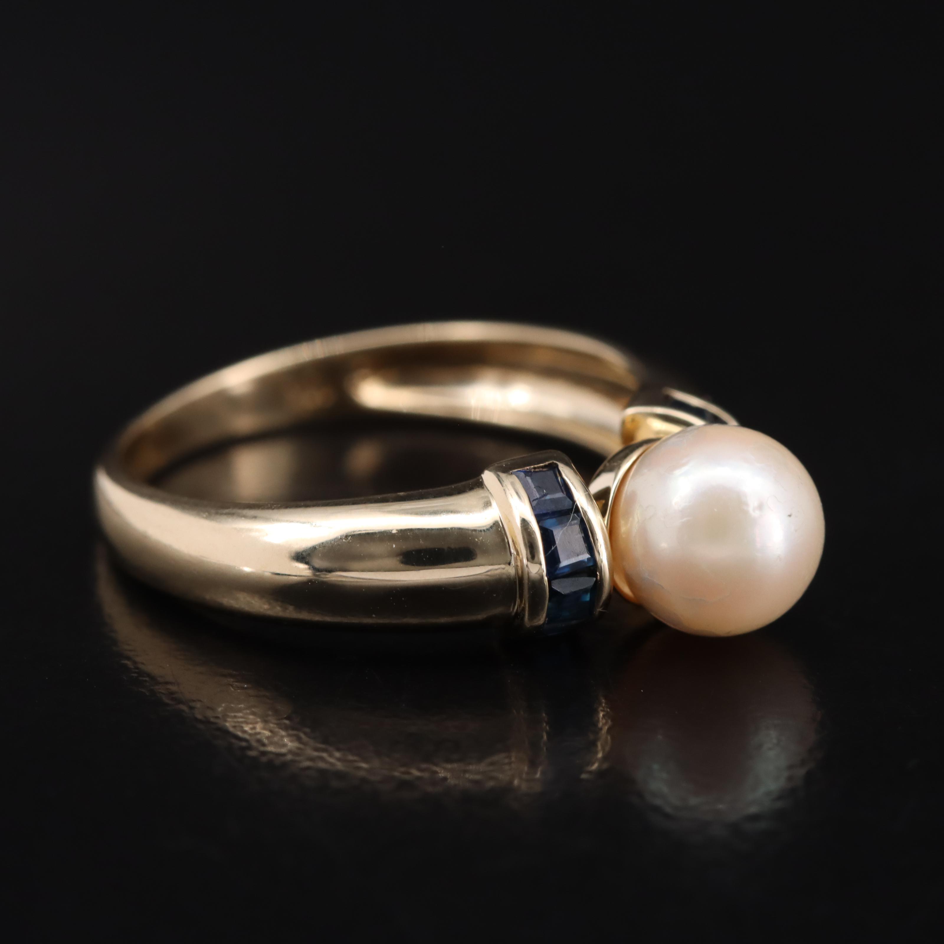 10K Pearl and Sapphire Ring