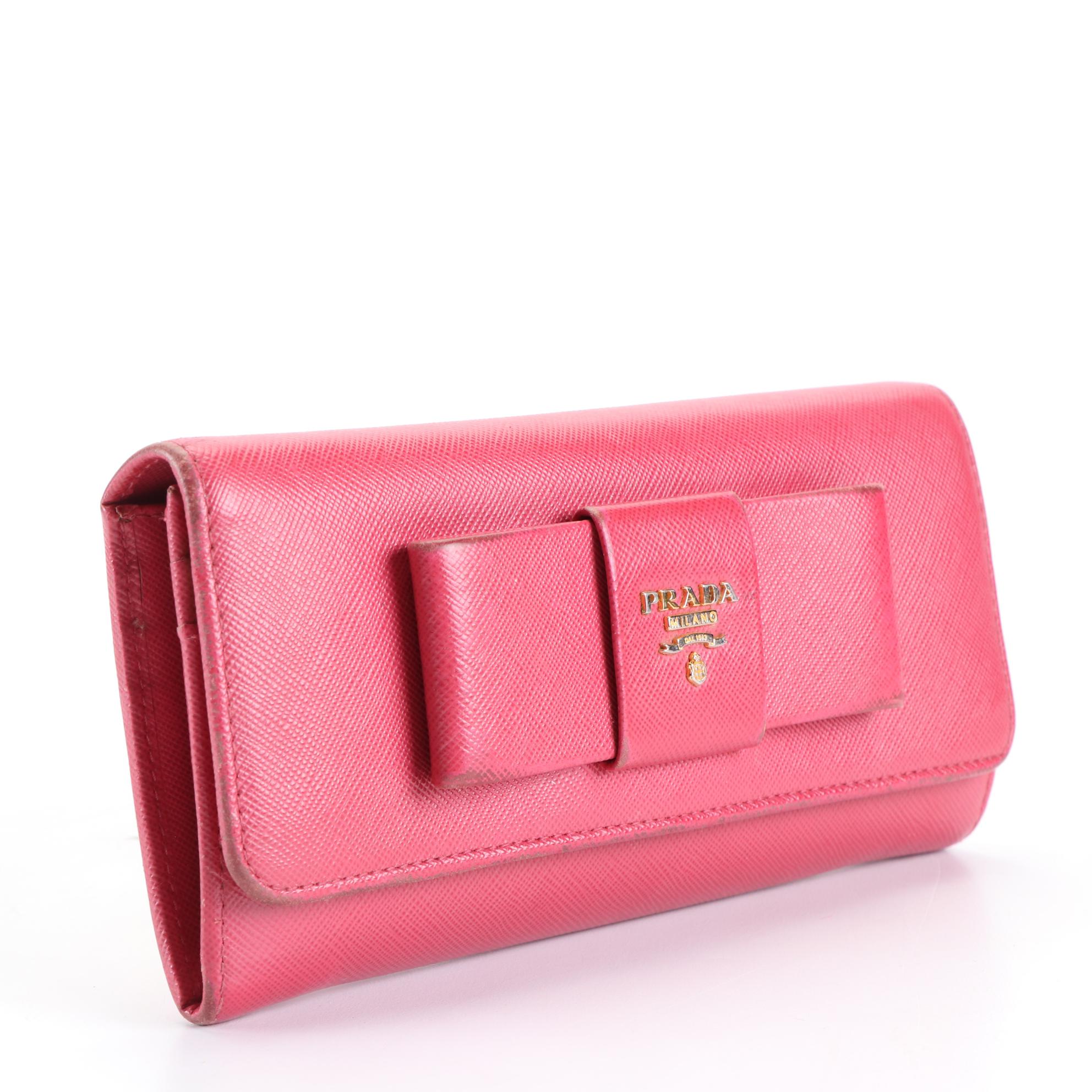 Prada Bow Wallet in Saffiano Leather with Detachable Card Case and Box