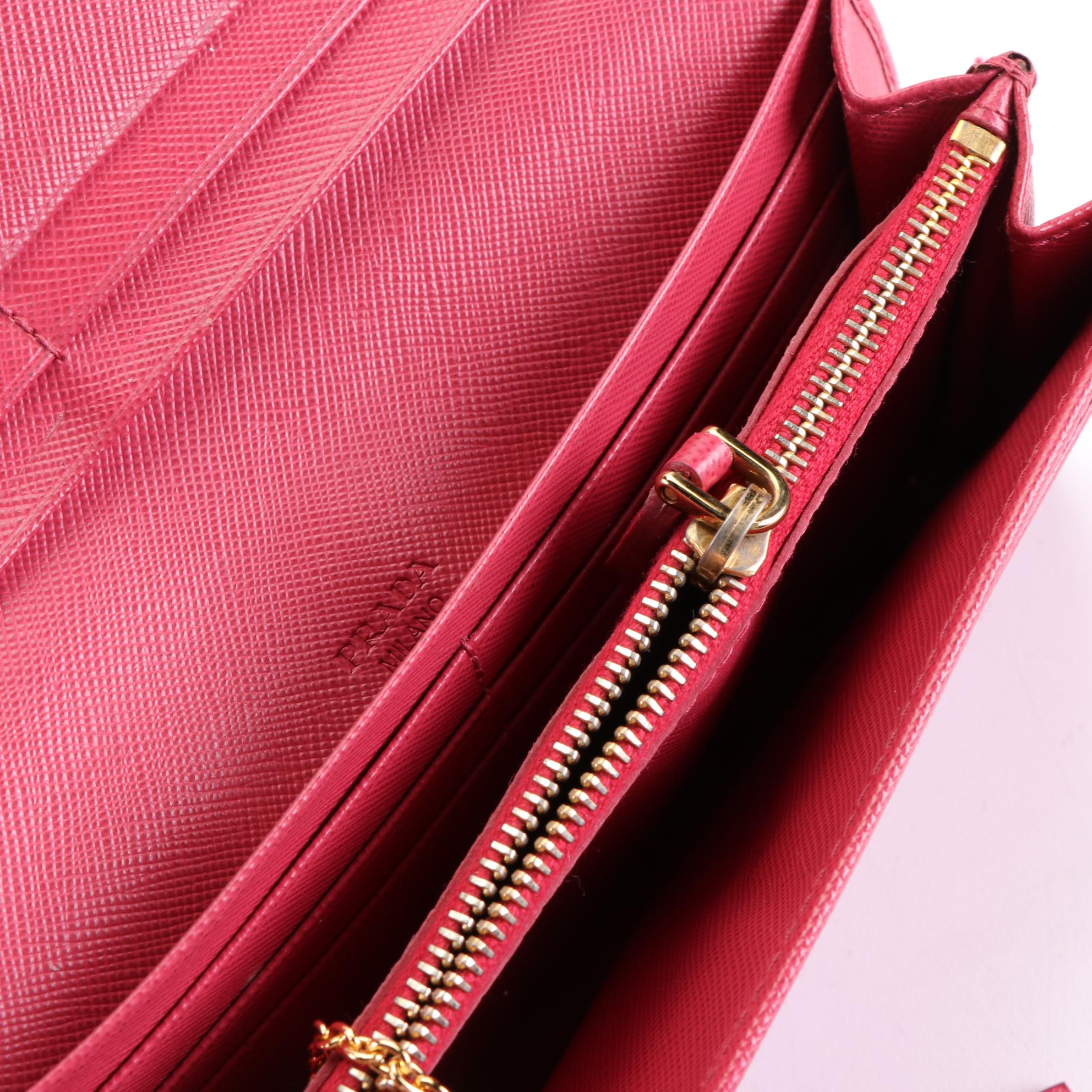 Prada Bow Wallet in Saffiano Leather with Detachable Card Case and Box