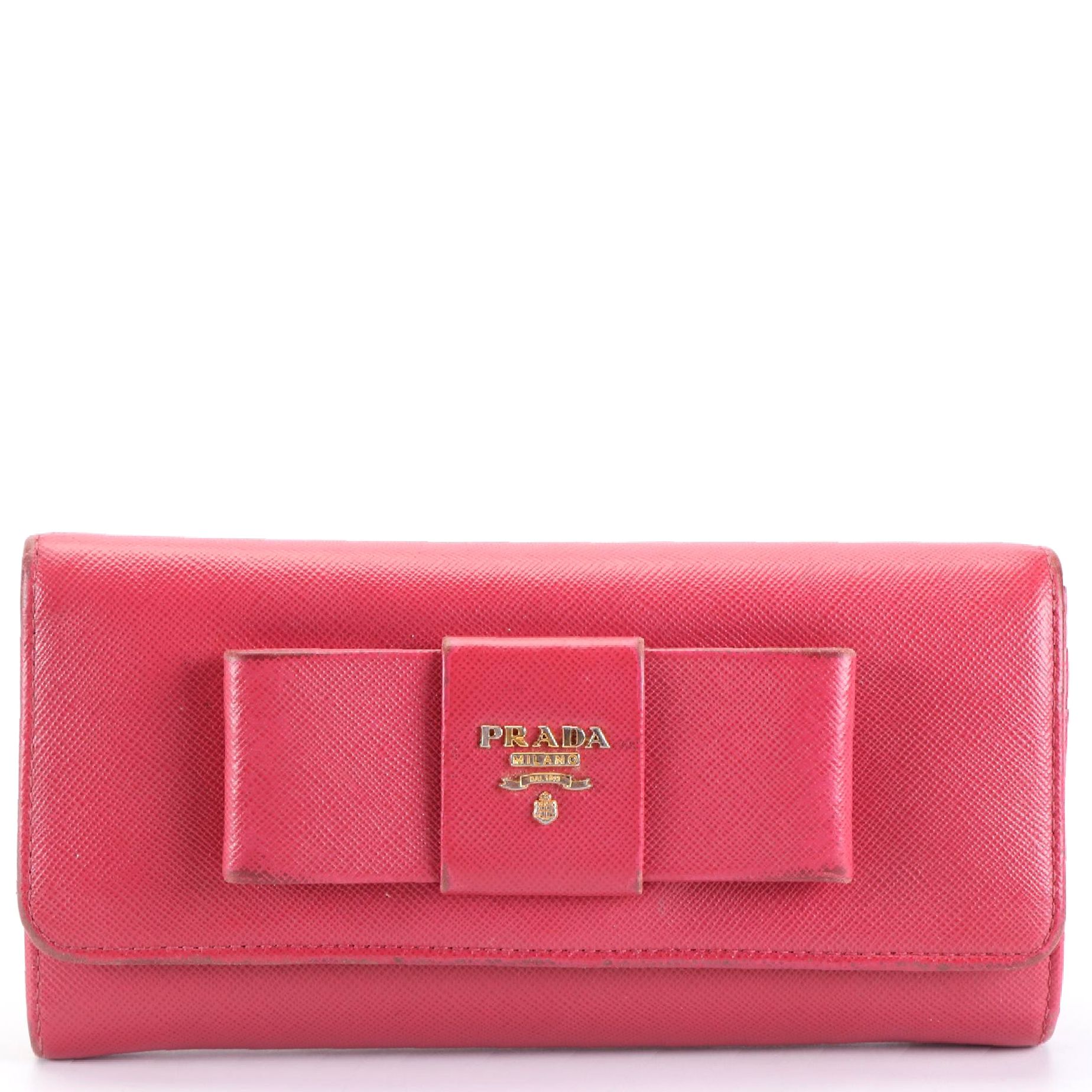 Prada Bow Wallet in Saffiano Leather with Detachable Card Case and Box