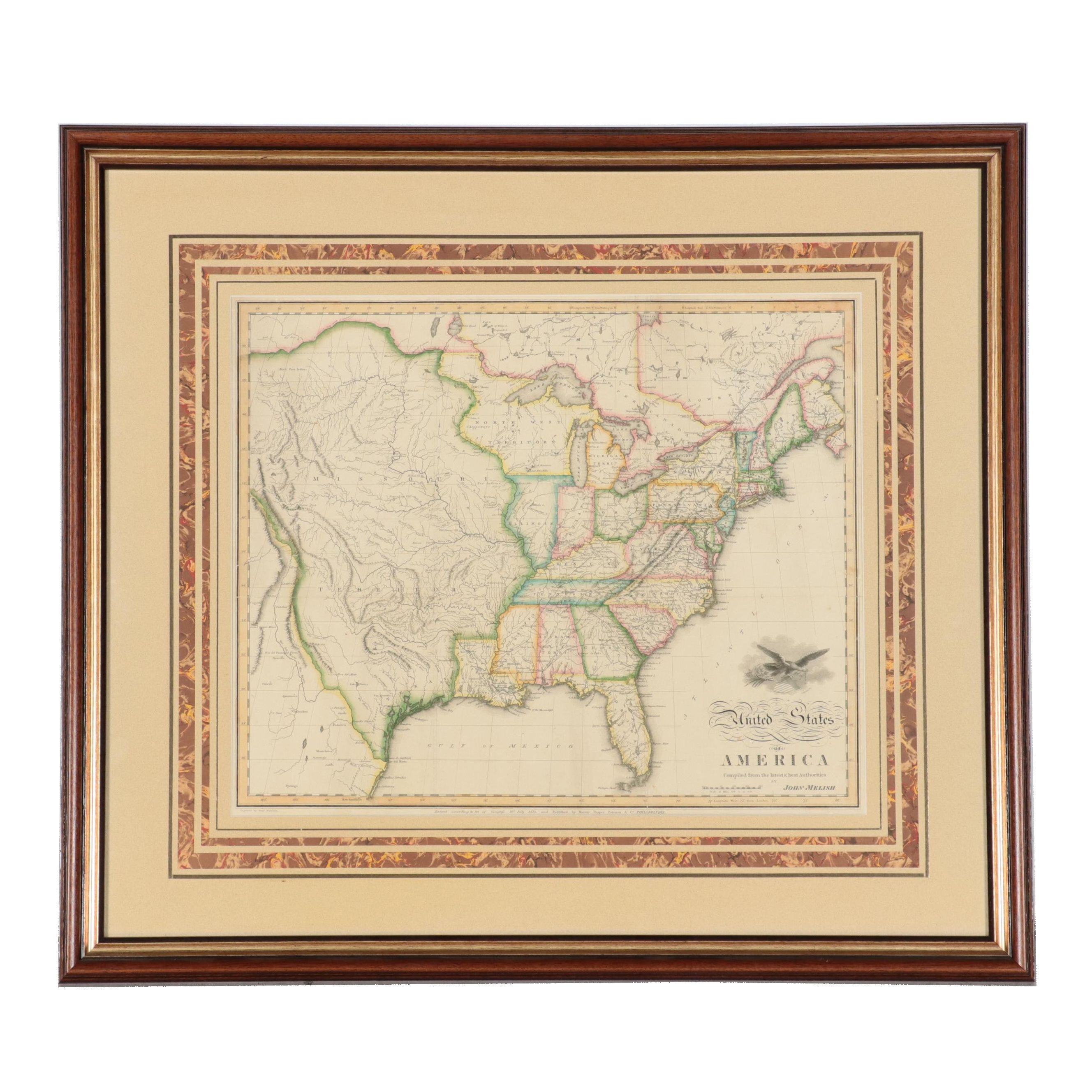John Melish Hand-Colored Engraving Map "The United States of America," 1818