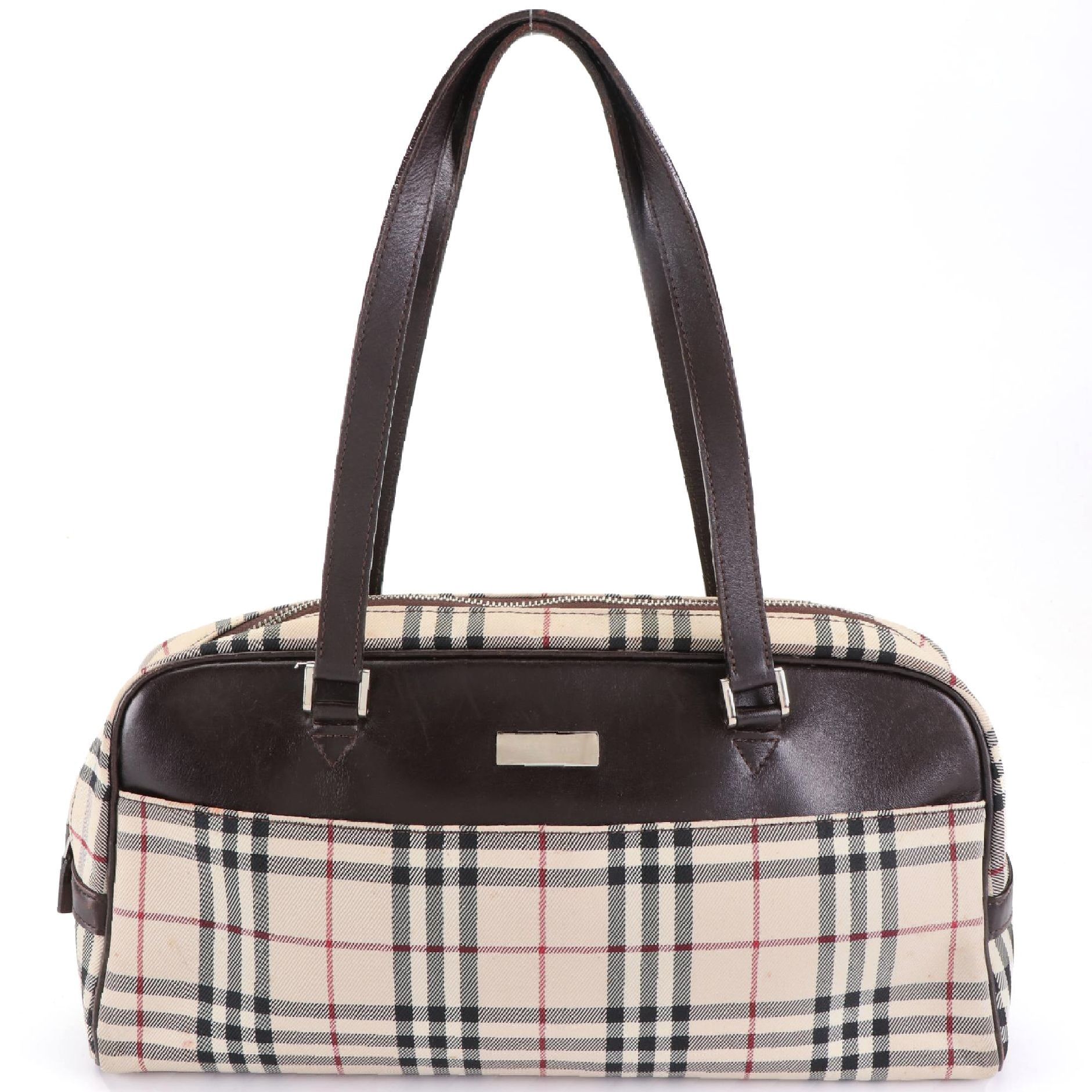 Burberry Check Canvas and Leather Shoulder Bag